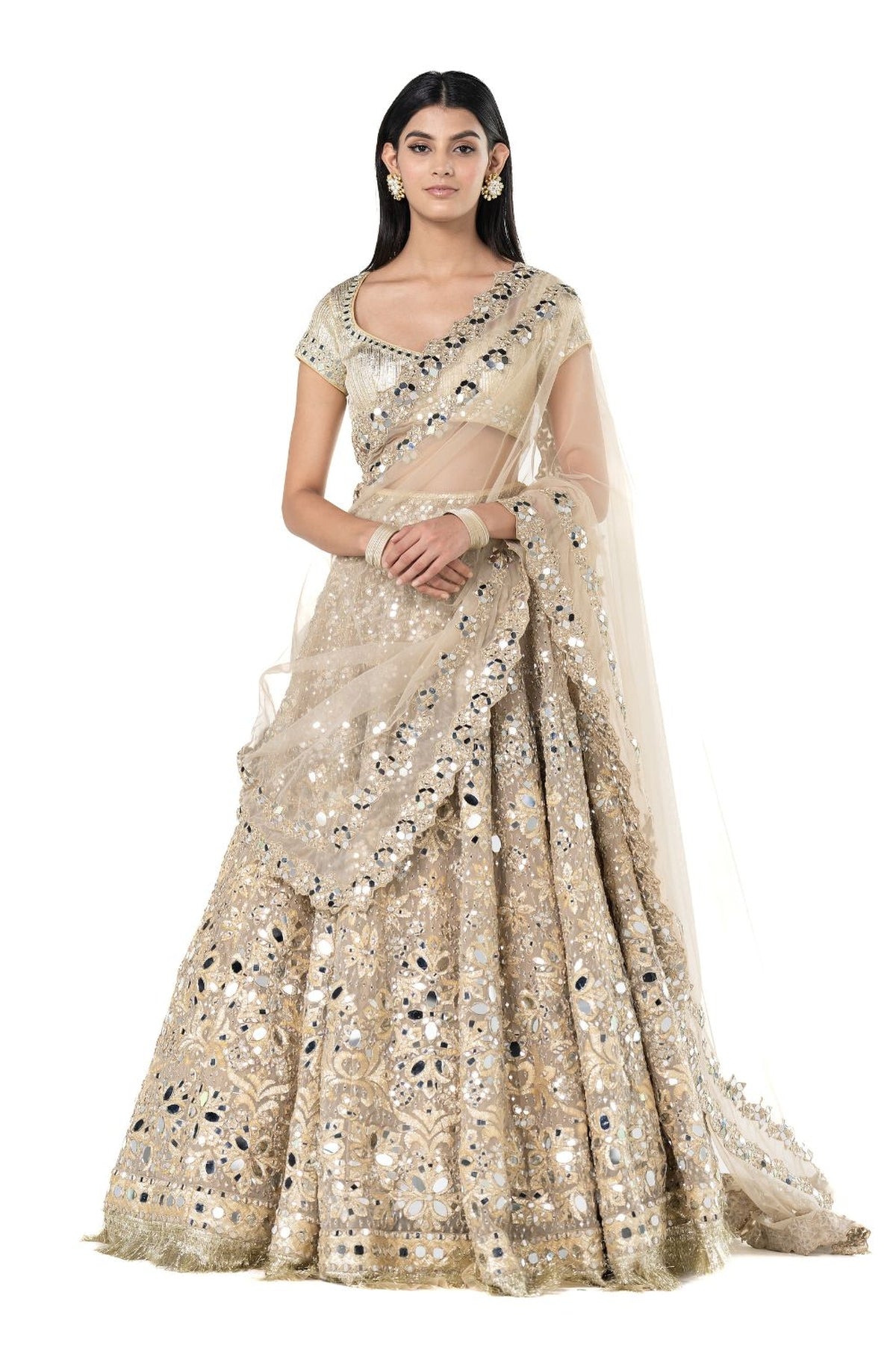 Beige golden lehenga set