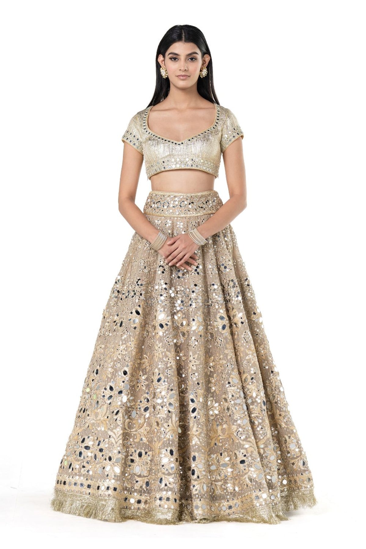 Beige golden lehenga set
