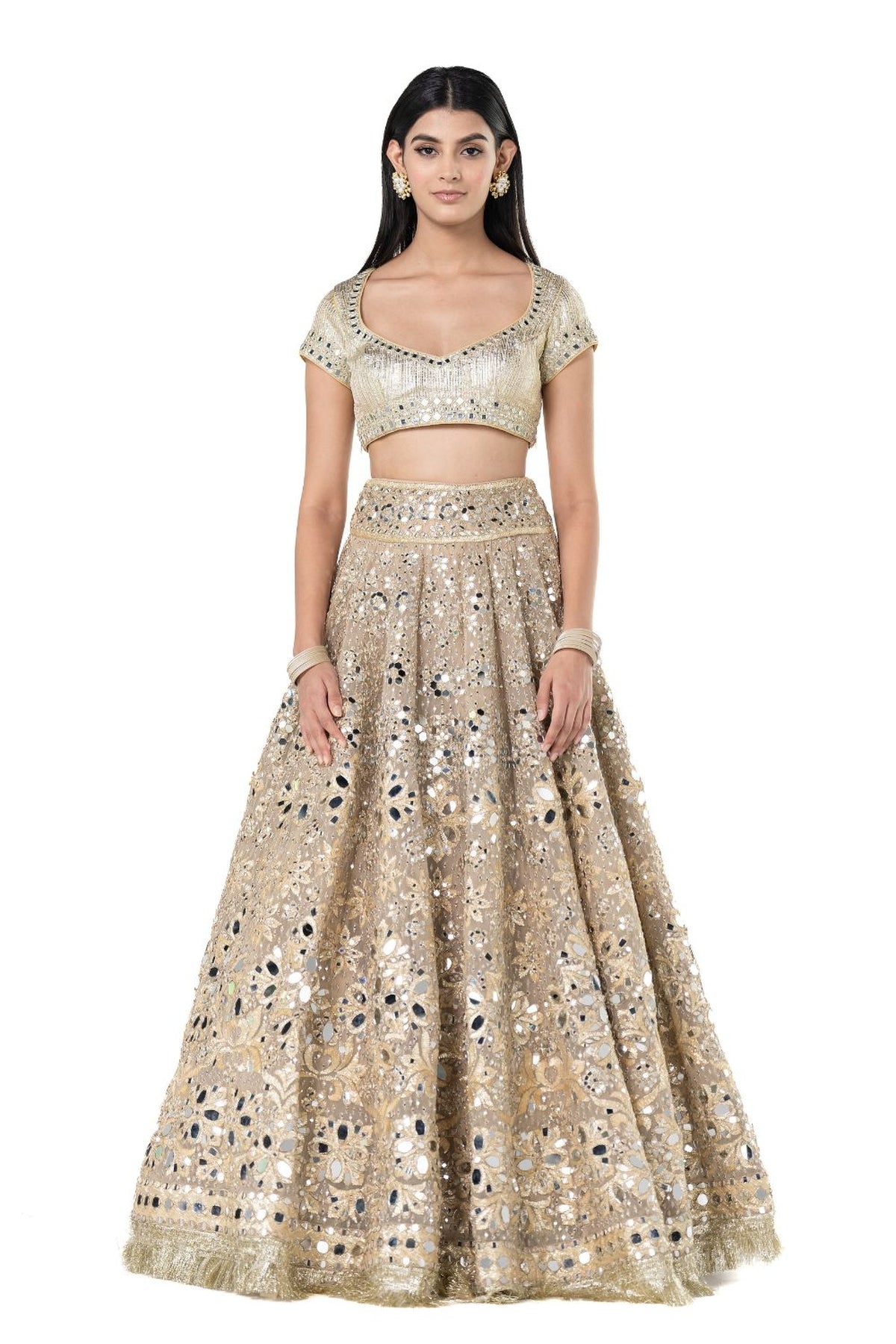 Beige golden lehenga set