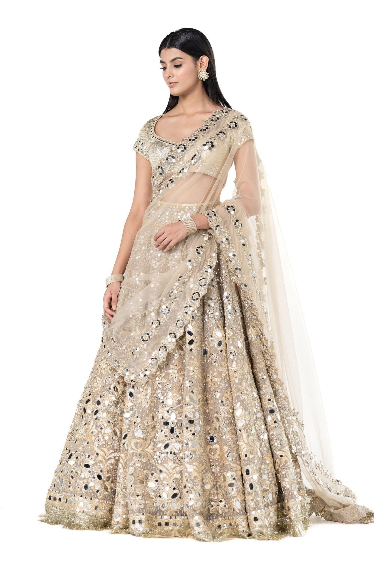 Beige golden lehenga set
