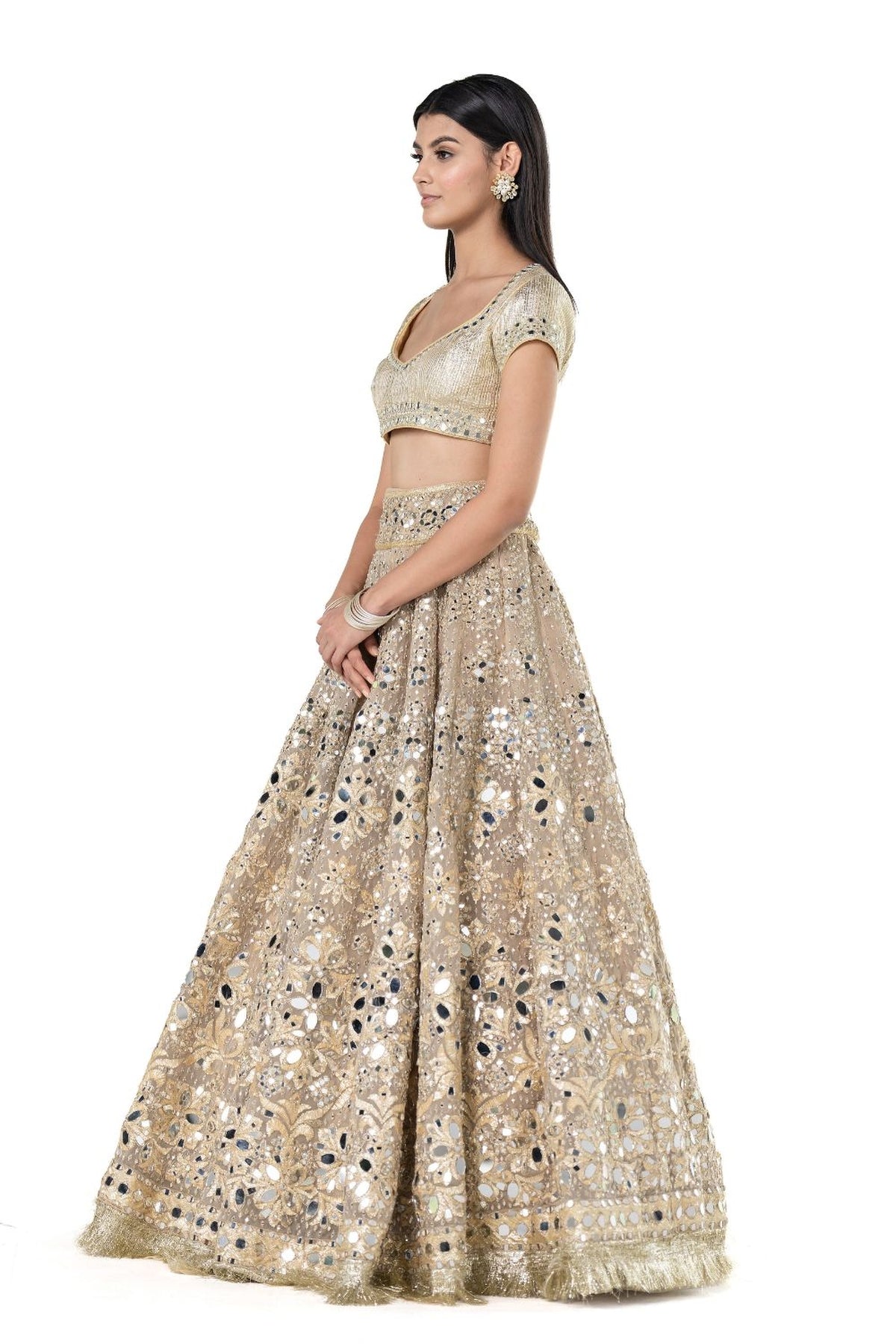 Beige golden lehenga set