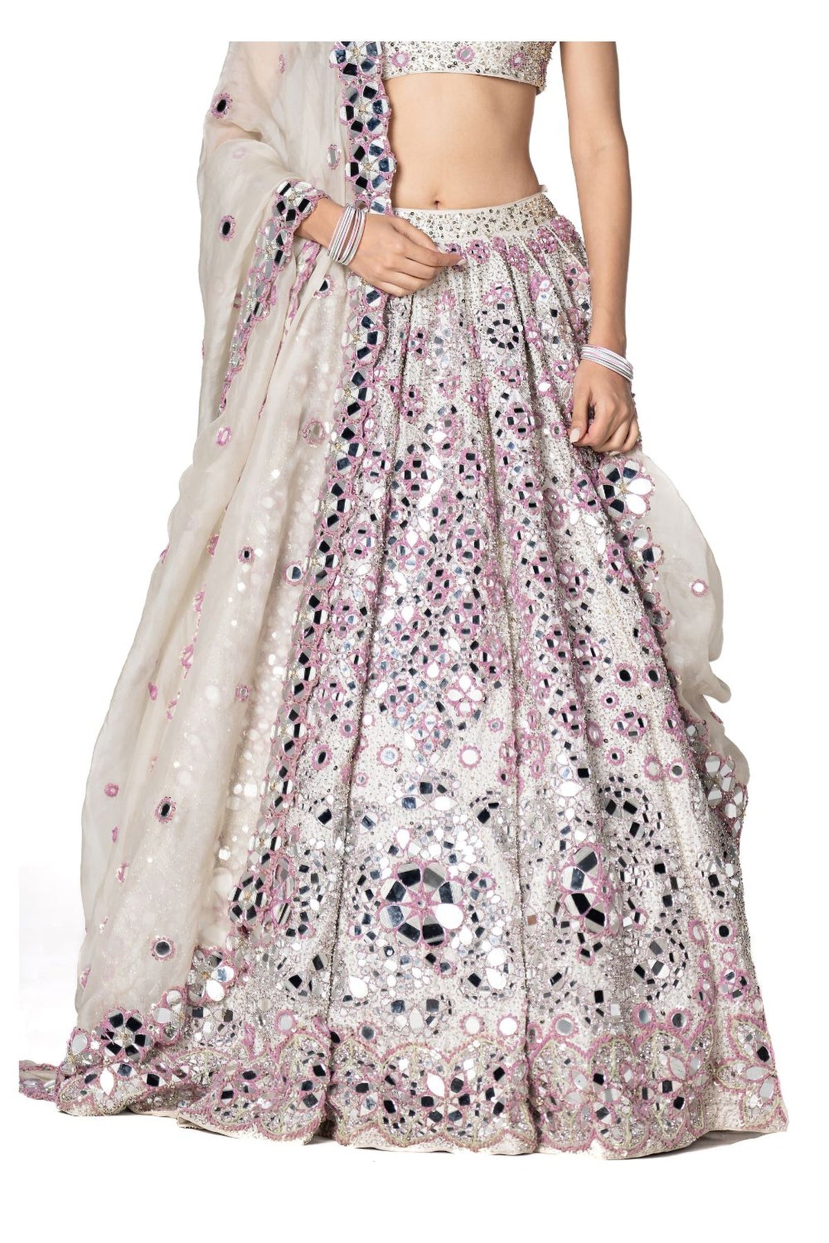Lilac And Ivory Hand Embroidered Lehenga