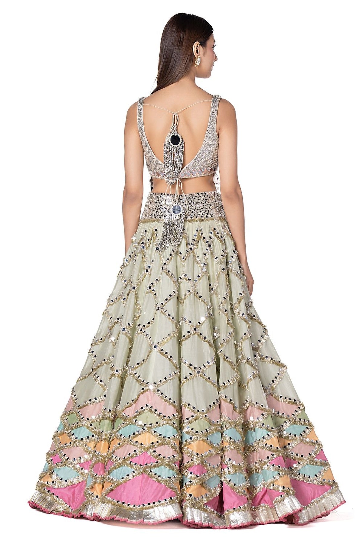 Hand Embroidered Blouse With Multicolour Patch Work Lehenga