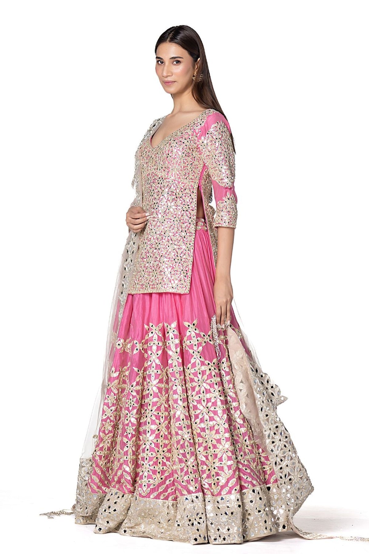 Monotone Gotta Embellished Lehenga With Neutral Shade Duppata
