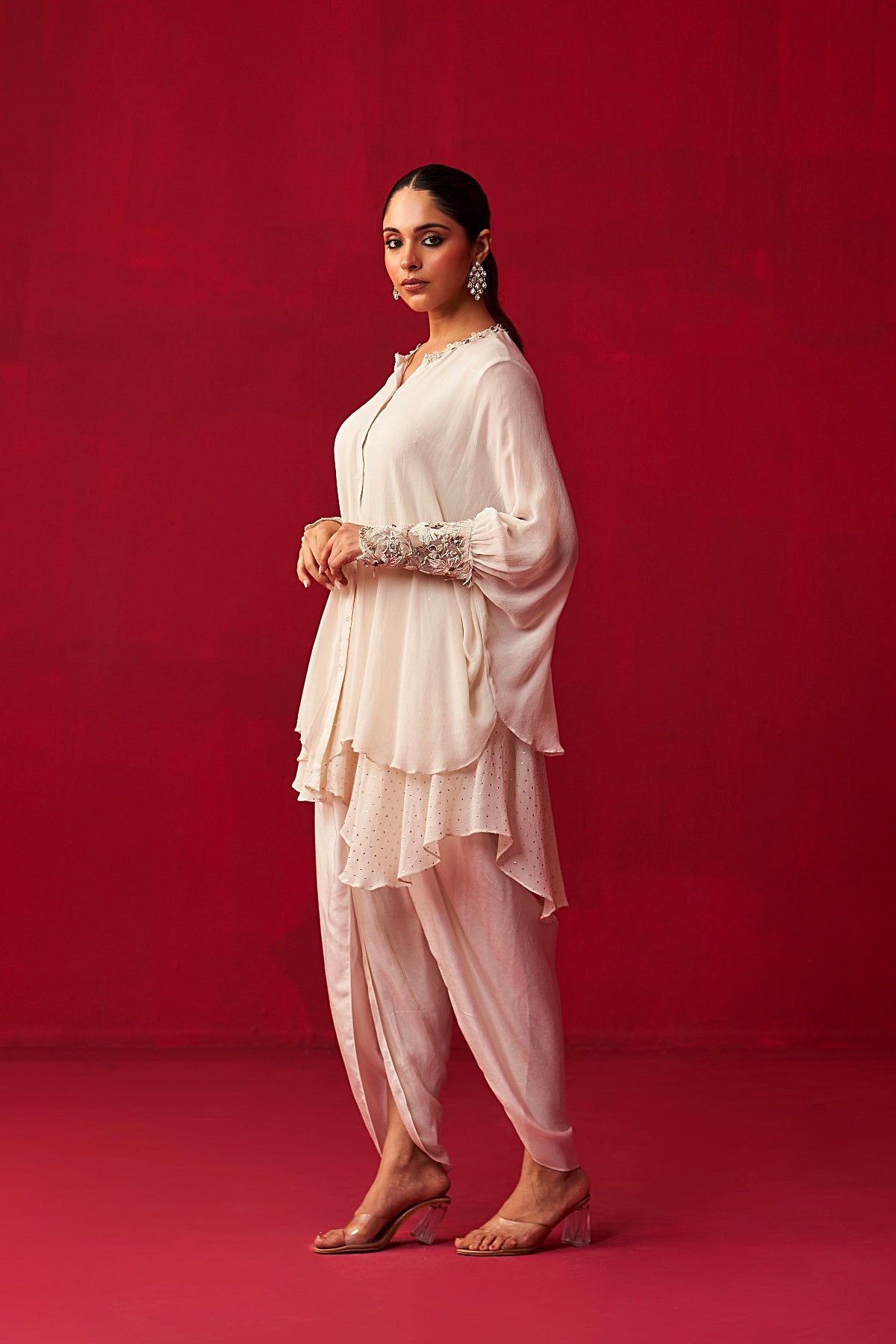 Pixelated Floral Ivory Shirt and Dhoti set