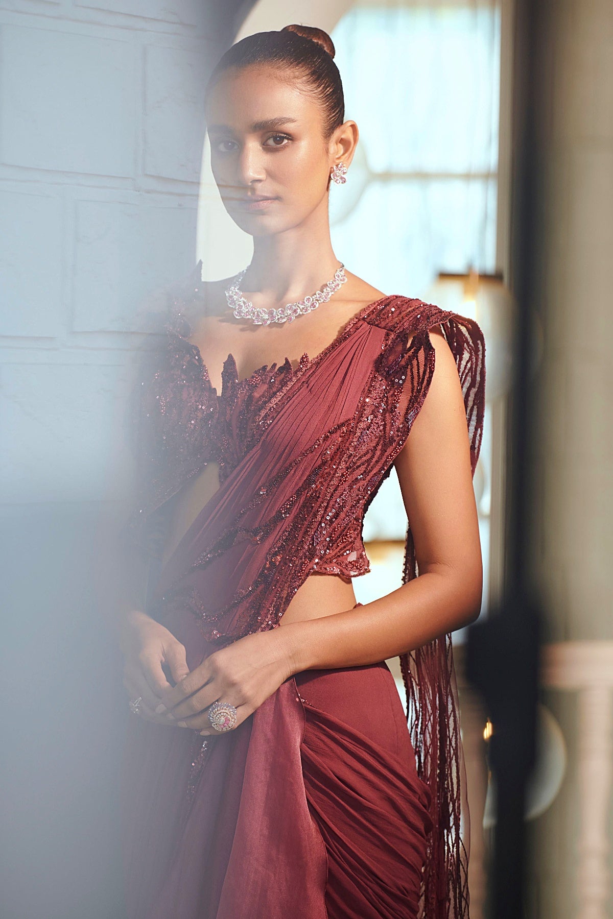 Jyoti Khosla in Boysenberry Drape Saree