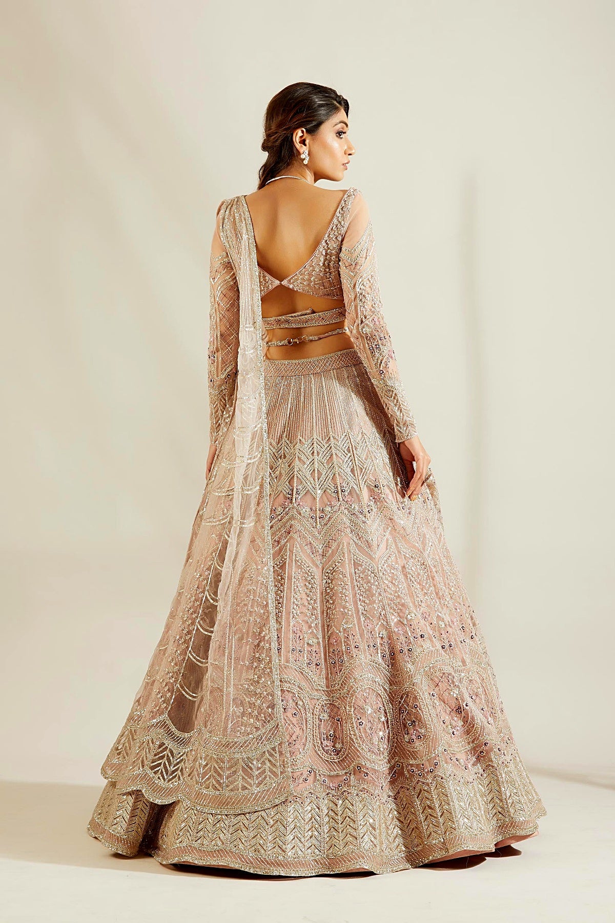 Silver Mauvish Glass Lehenga