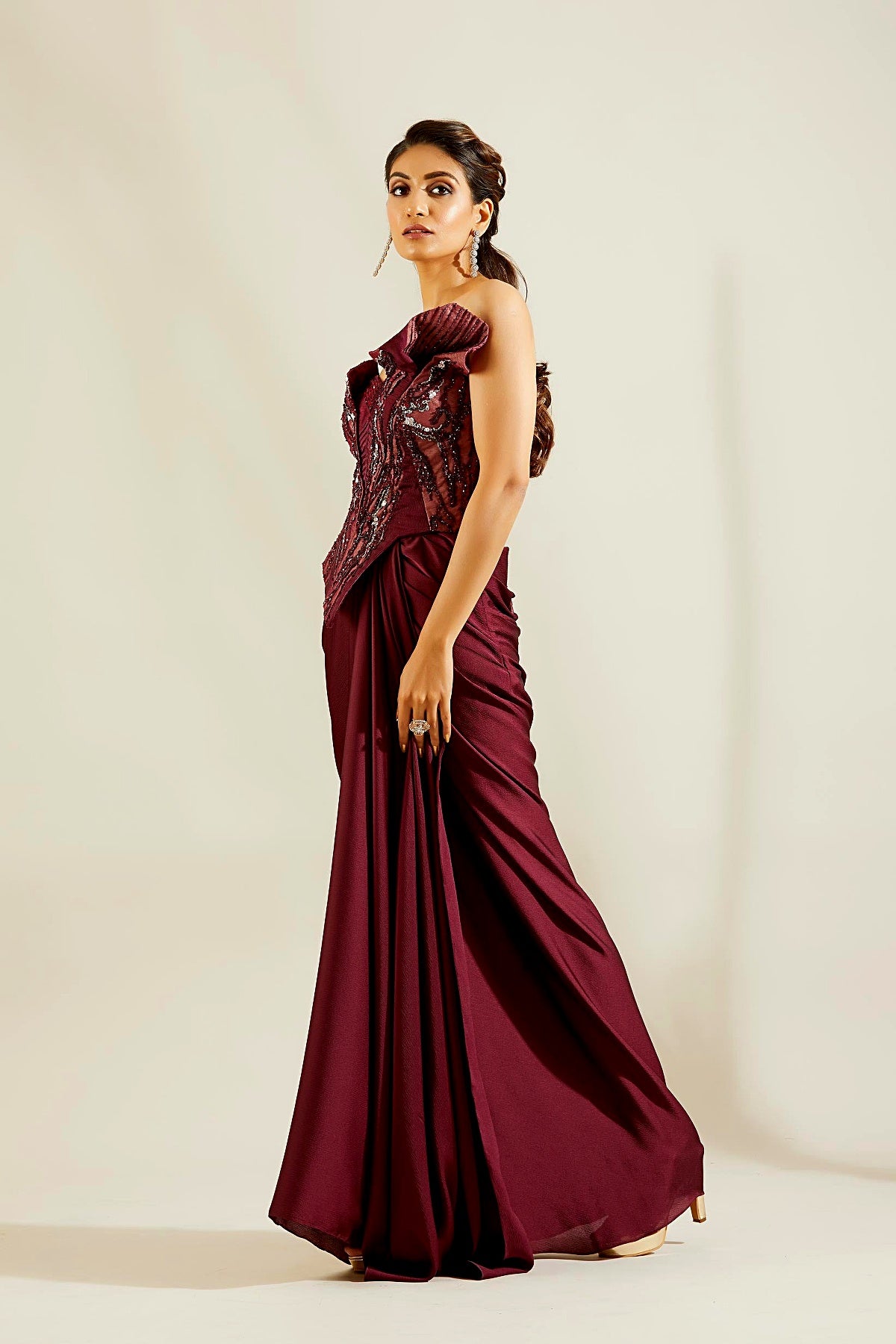 Sculpted Wine Corset Saree