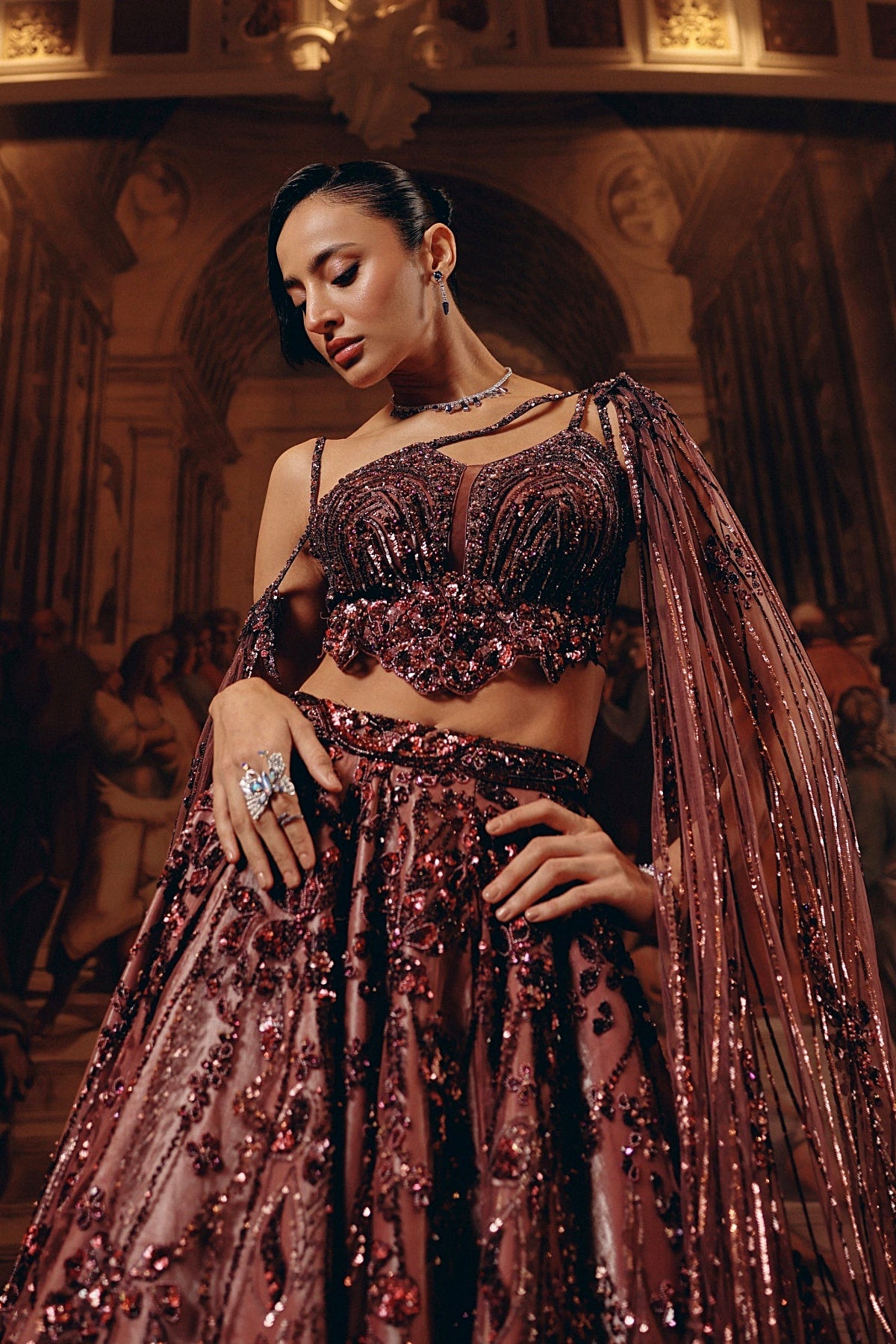 Garnet Cape Top And Skirt set