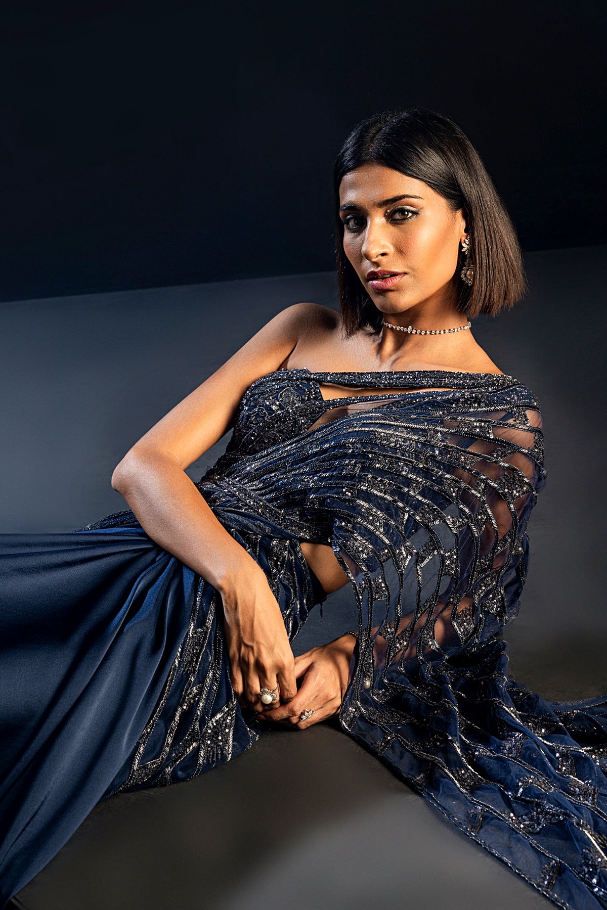 Midnight Blue Draped Drizzle Saree