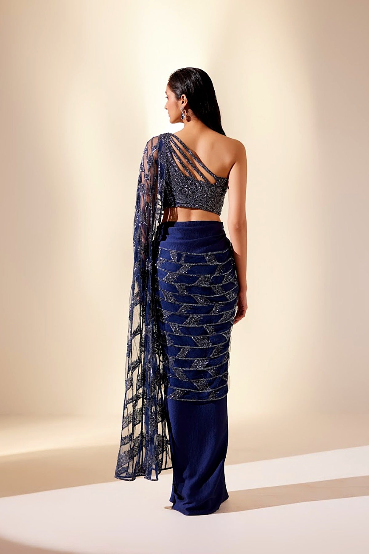 Midnight Blue Draped Drizzle Saree