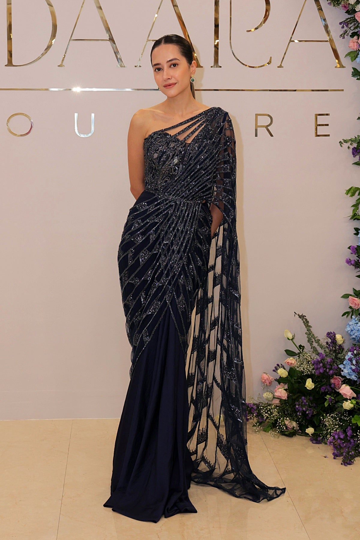 Midnight Blue Draped Drizzle Saree