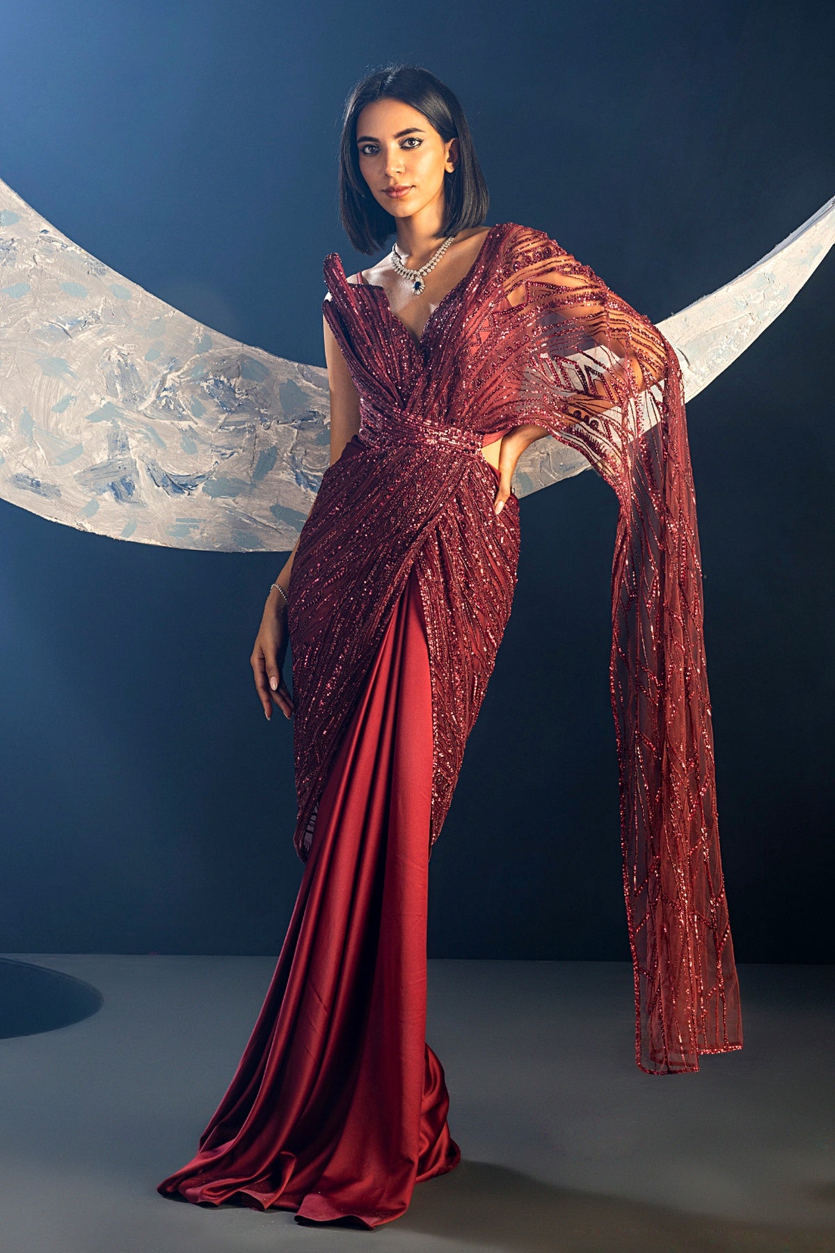 Wine Sizzling Whispers Saree