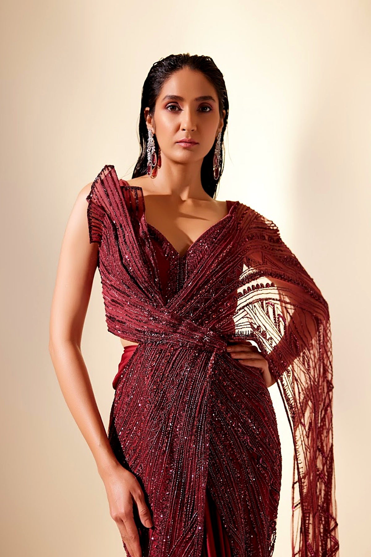 Wine Sizzling Whispers Saree