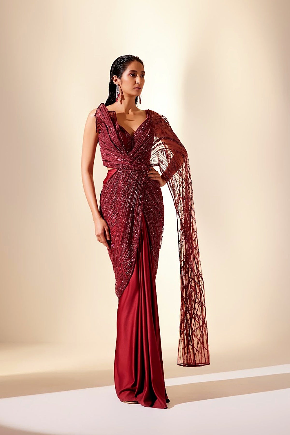Wine Sizzling Whispers Saree
