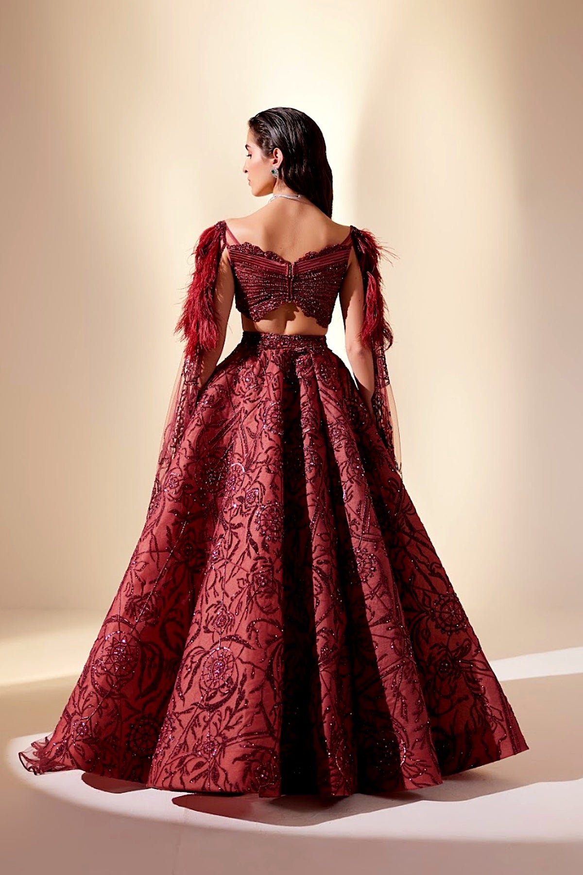 Wine Dewdrop Lehenga