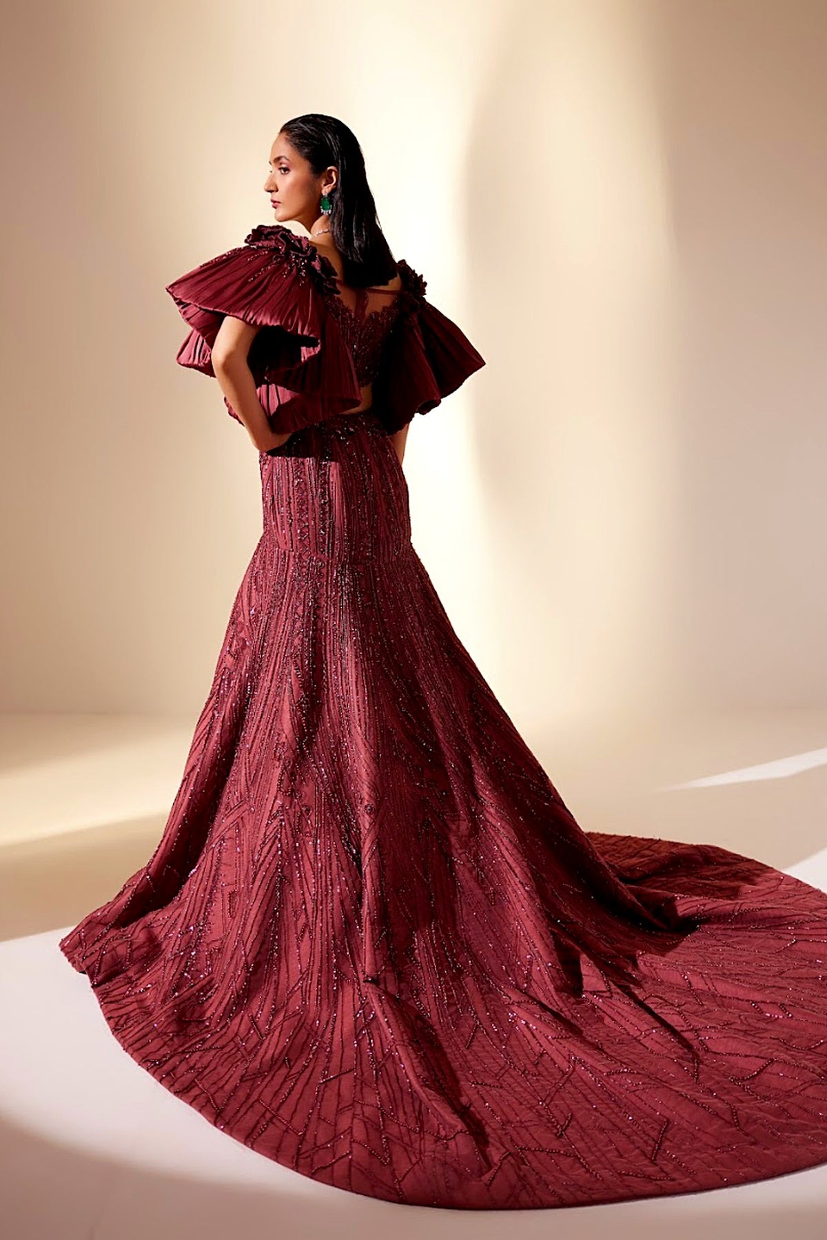 Wine Full Bloom Lehenga