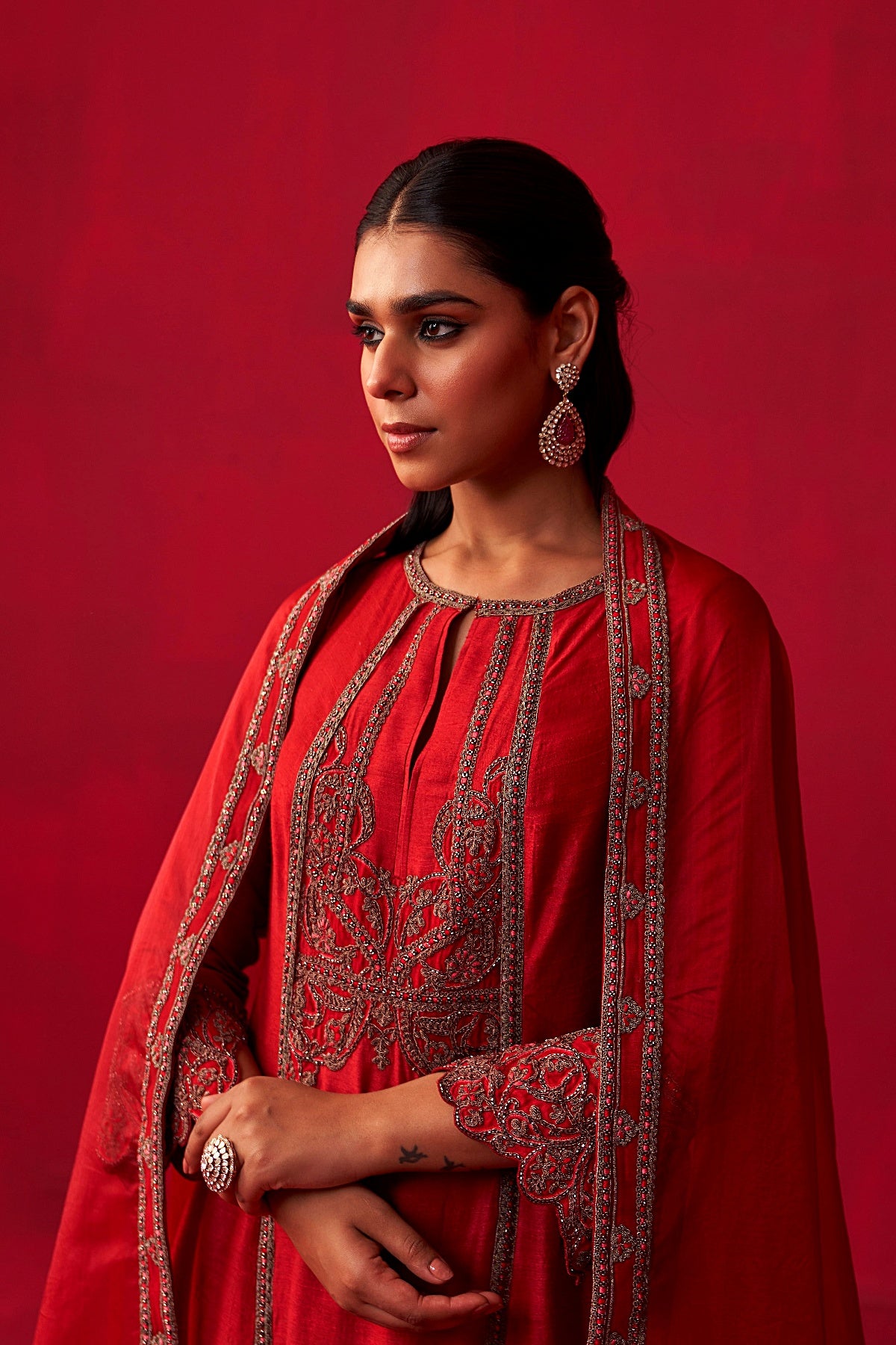 Red Metallic Bliss Kurta, Dupatta, and Palazzo Set