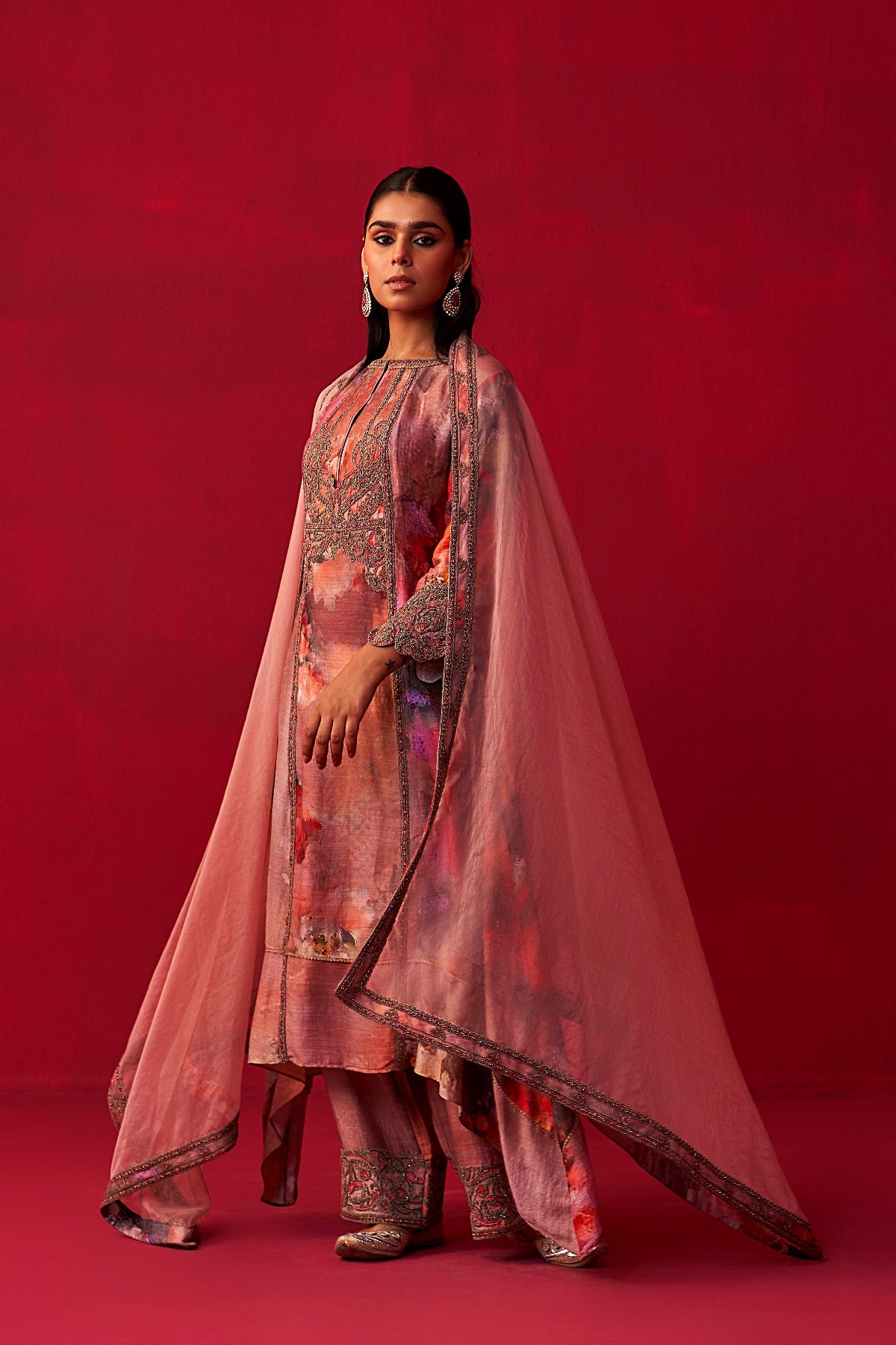 Floral Metallic Bliss Kurta, Dupatta, and Palazzo Set