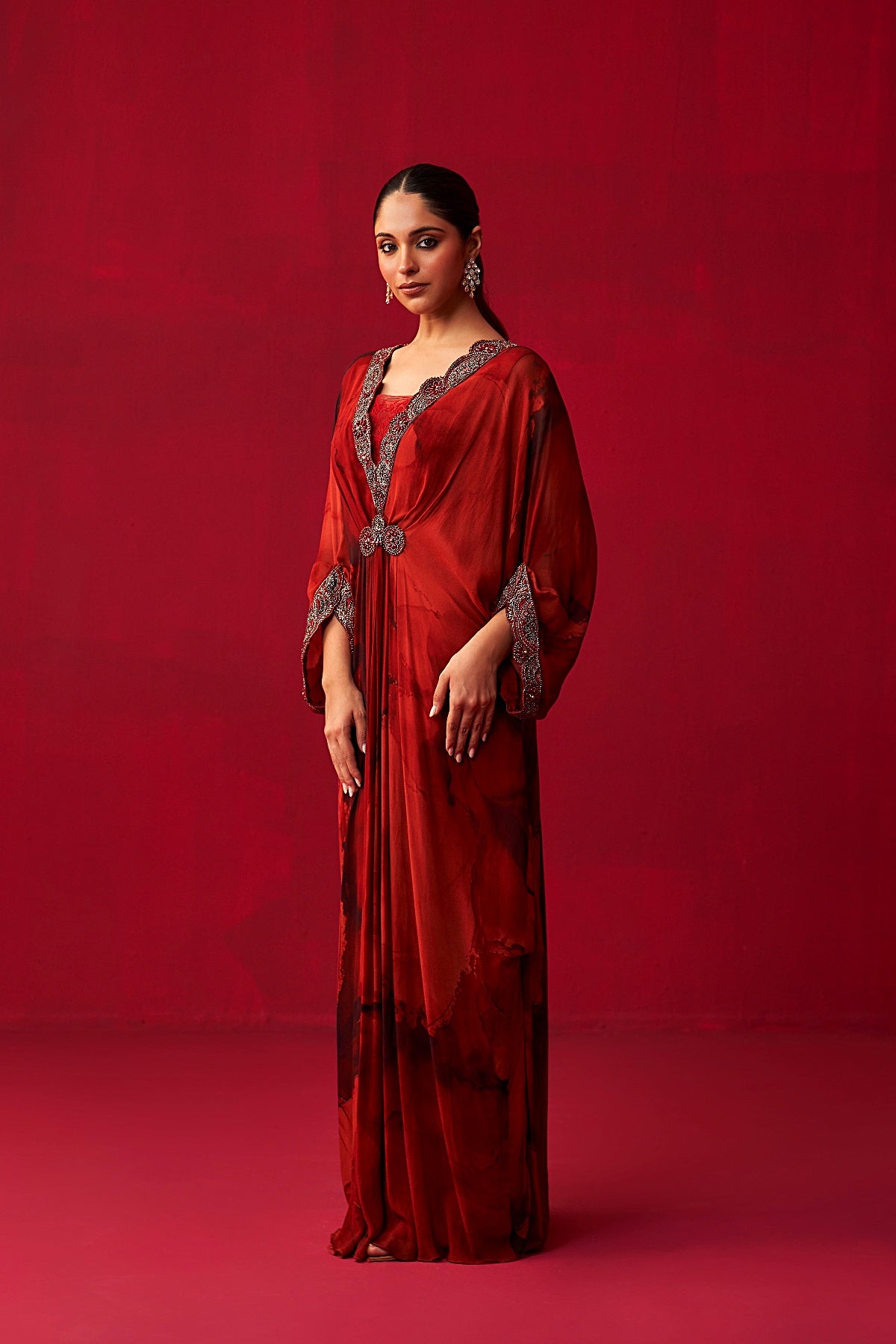 Red Marble Print Dewdrop Kaftan