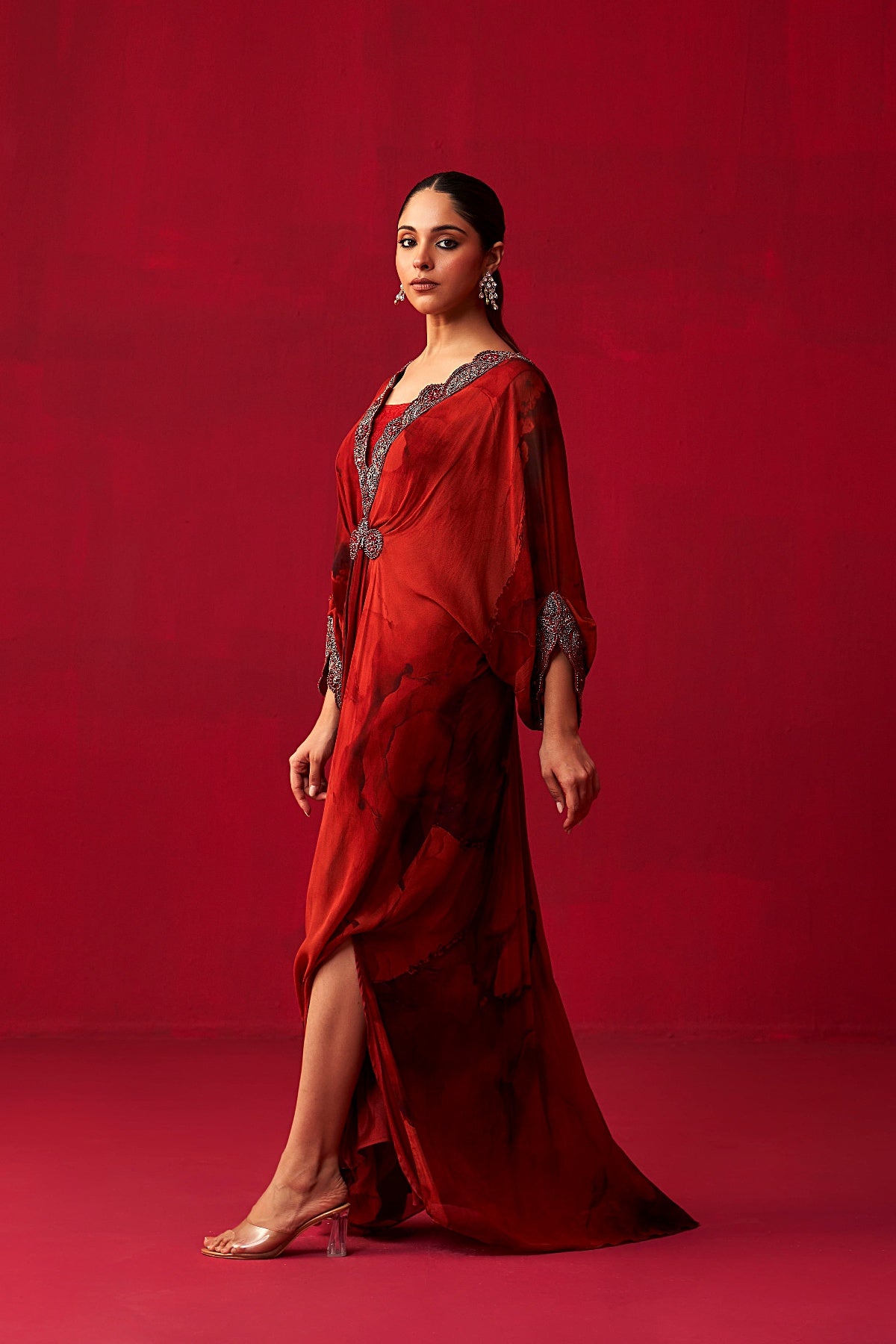 Red Marble Print Dewdrop Kaftan
