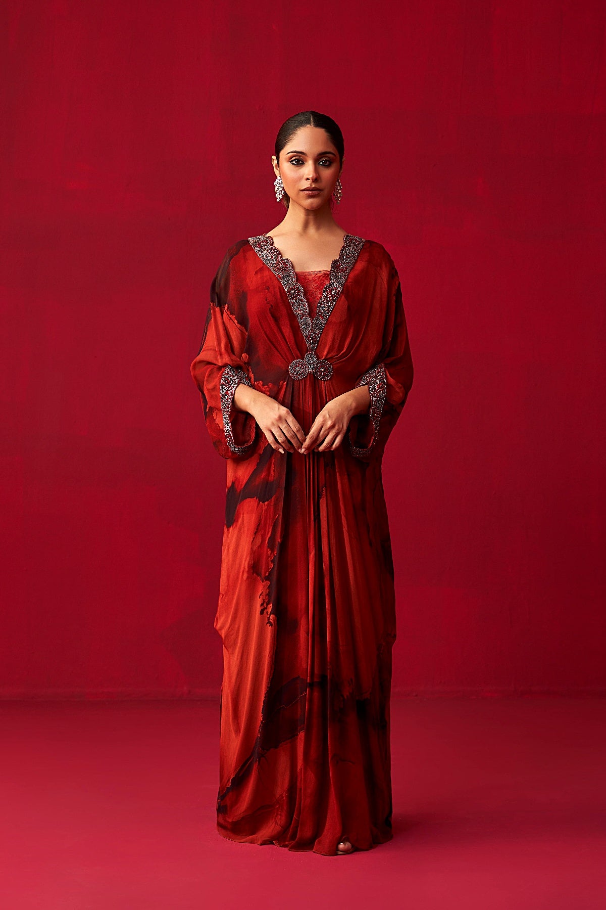Red Marble Print Mandala Kaftan