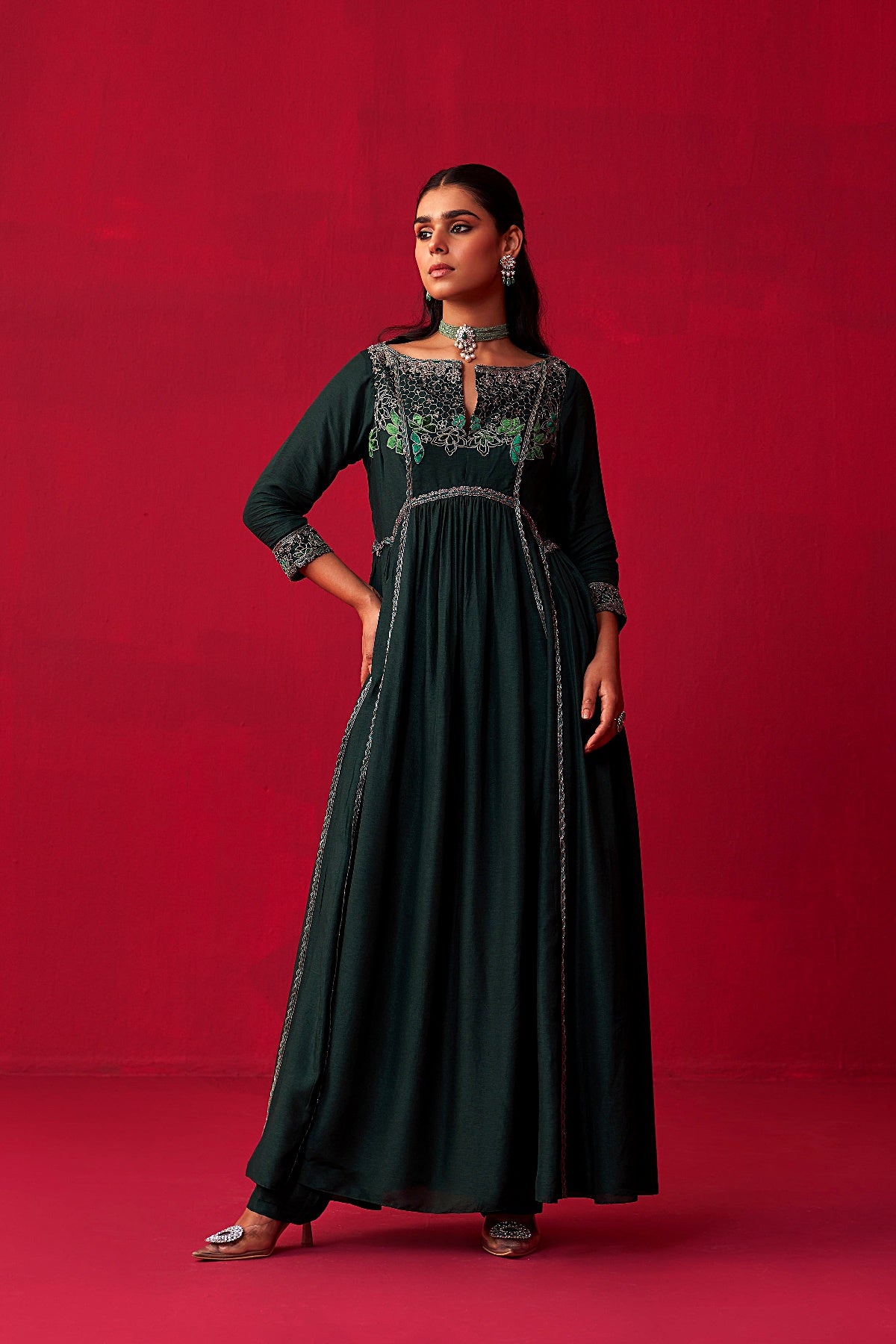 Green Natureâ€™s Bounty Long Kurta and Pant Set