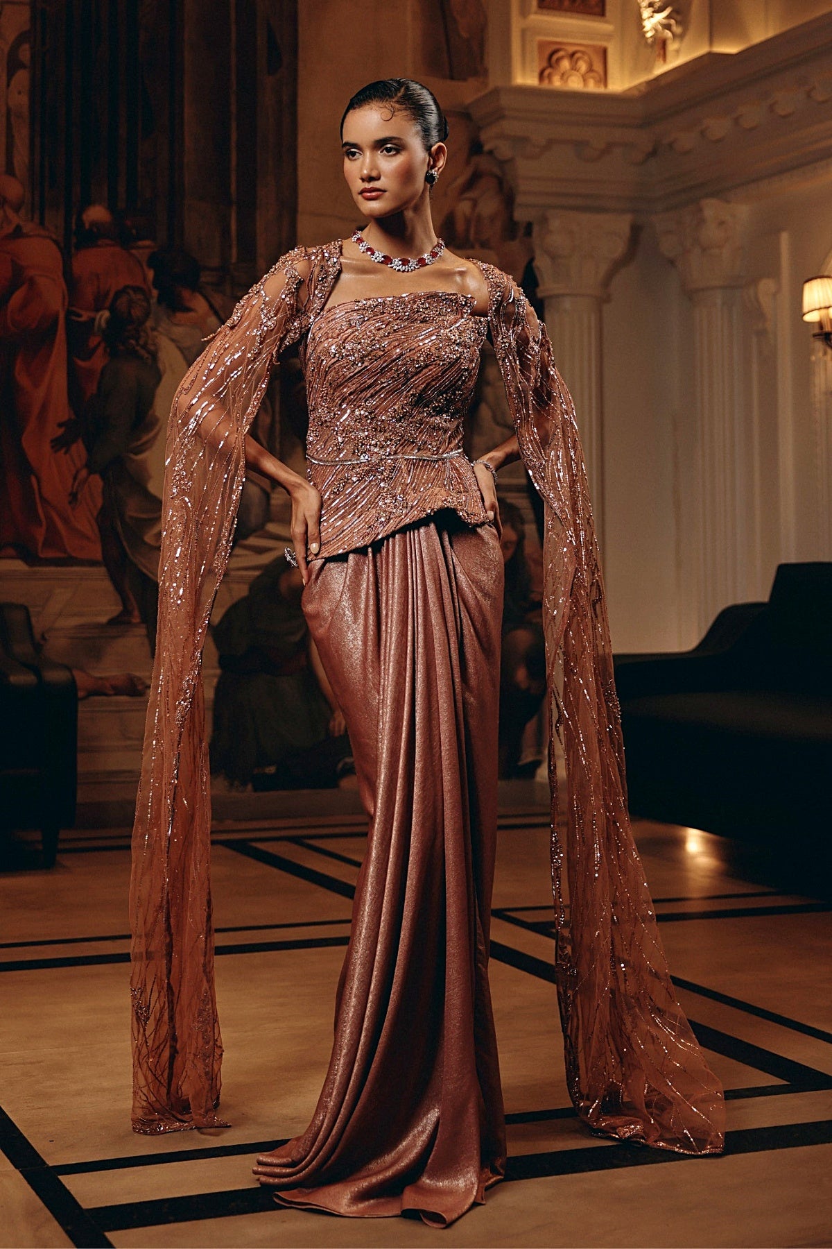 ROSE GOLD CAPE SAREE
