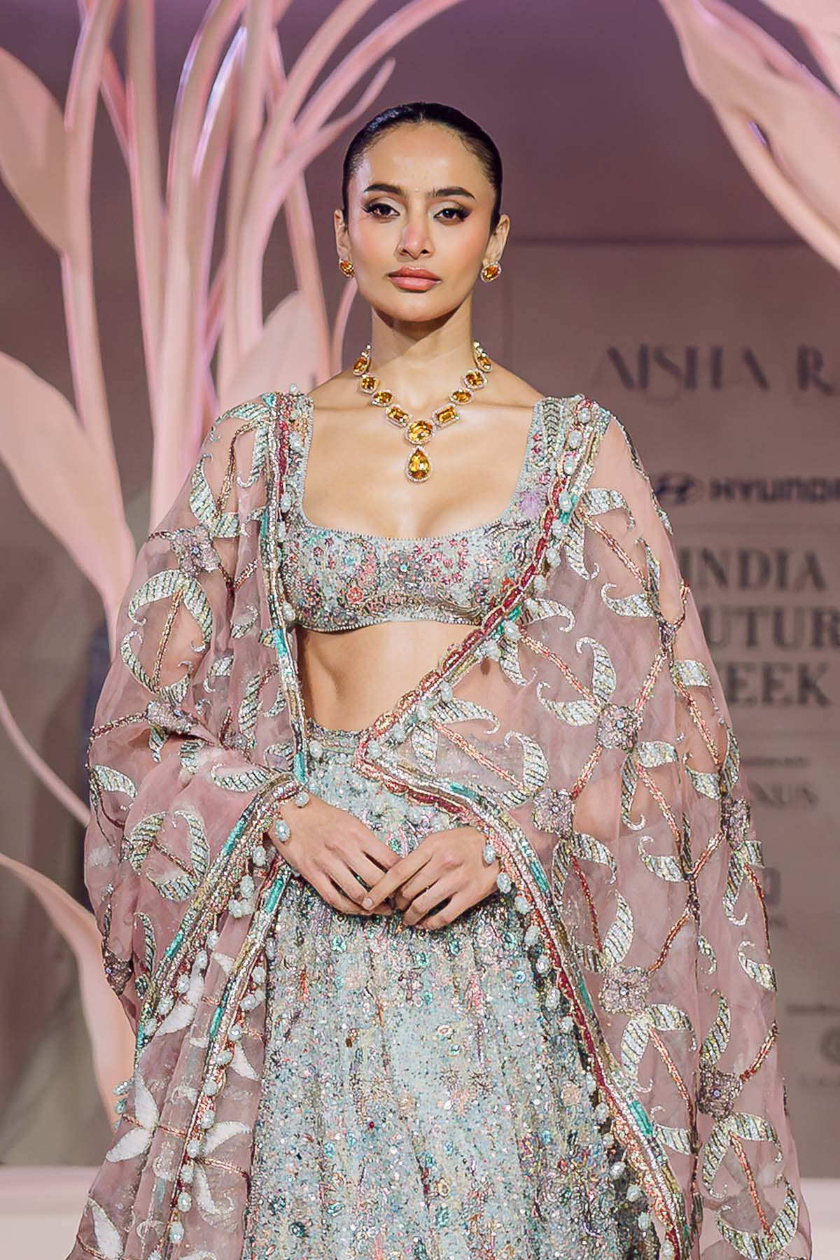 Parizaad - blue - pink tulle lehenga