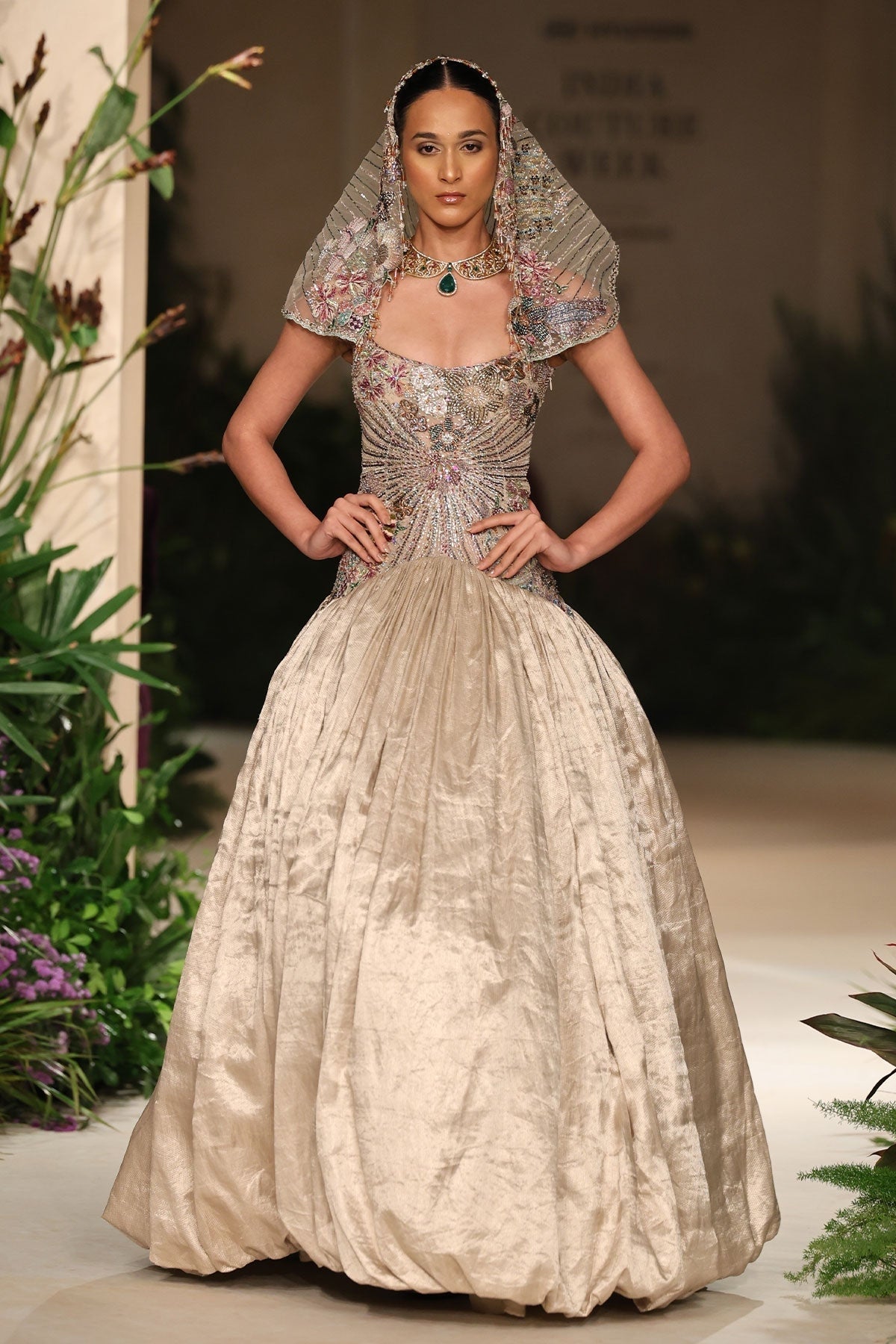 Sunflair - champagne Banarasi Tissue Brocade gown