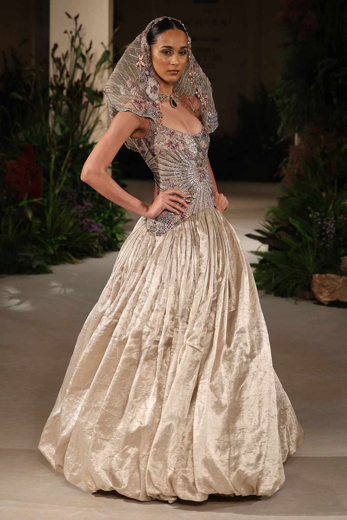 Sunflair - champagne Banarasi Tissue Brocade gown