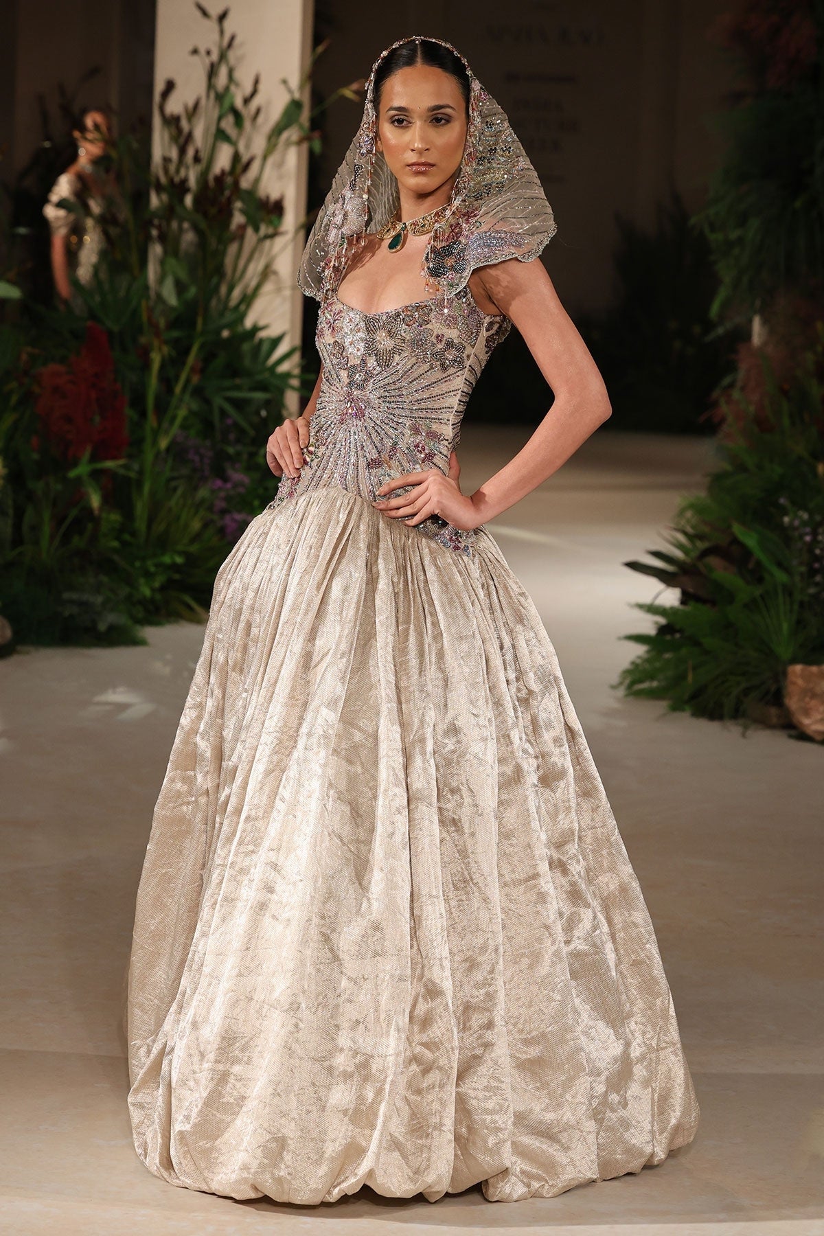 Sunflair - champagne Banarasi Tissue Brocade gown