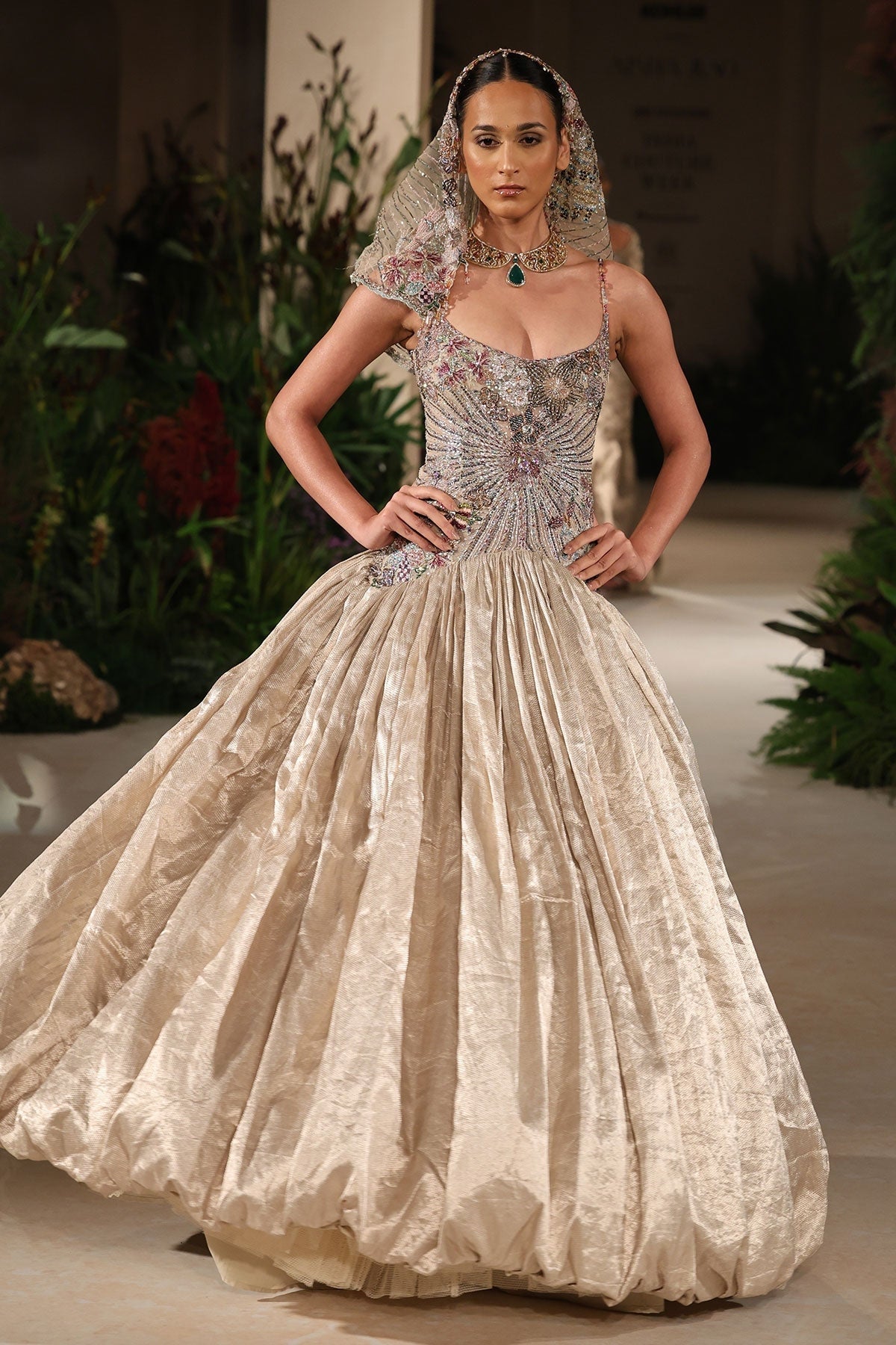 Sunflair - champagne Banarasi Tissue Brocade gown