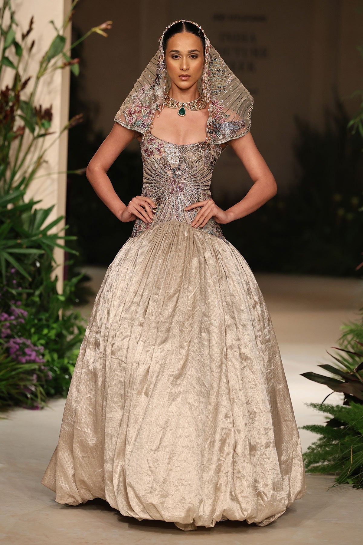 Sunflair - champagne Banarasi Tissue Brocade gown