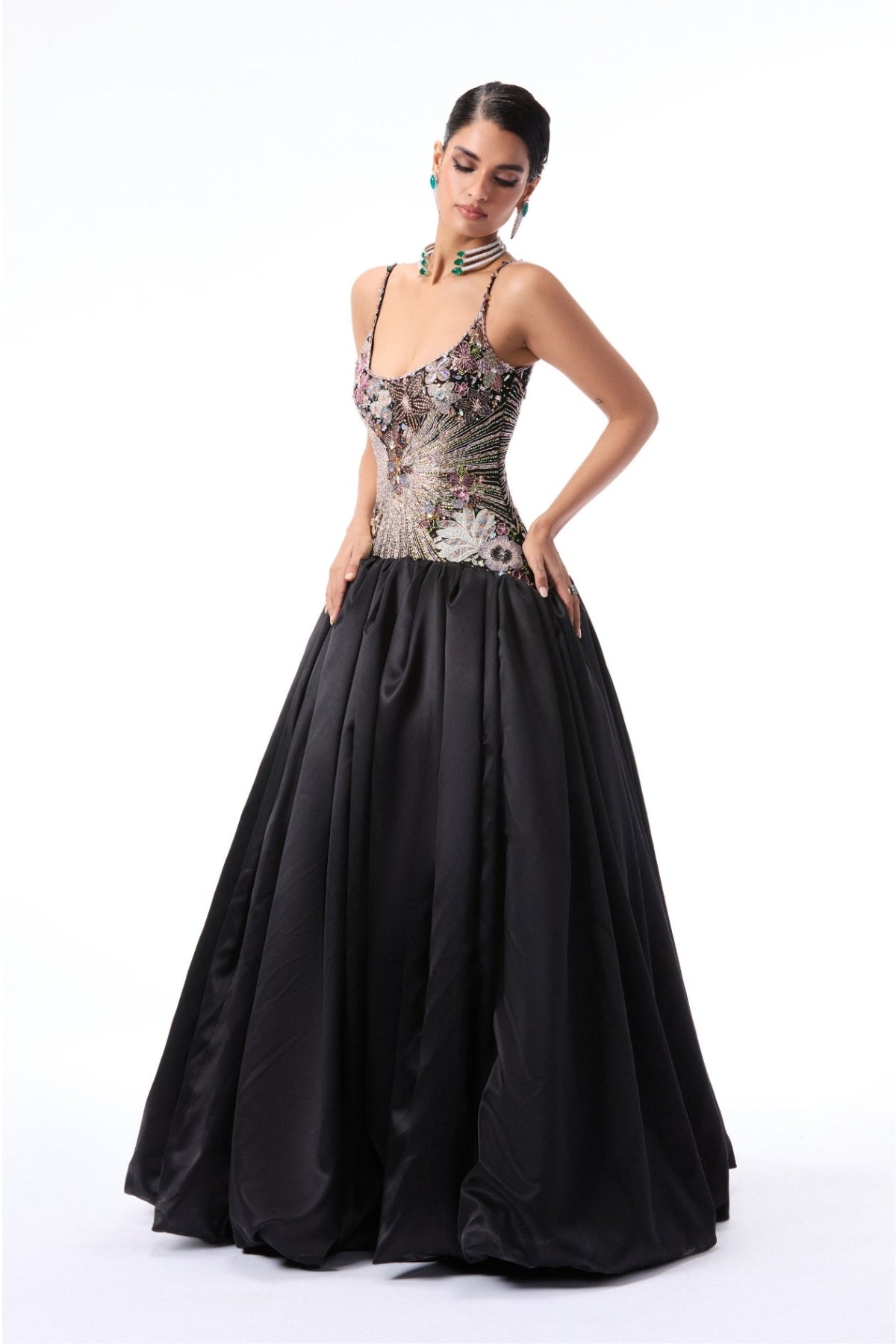 Sanya Malhotra in Sunflair - Black taffeta satin gown