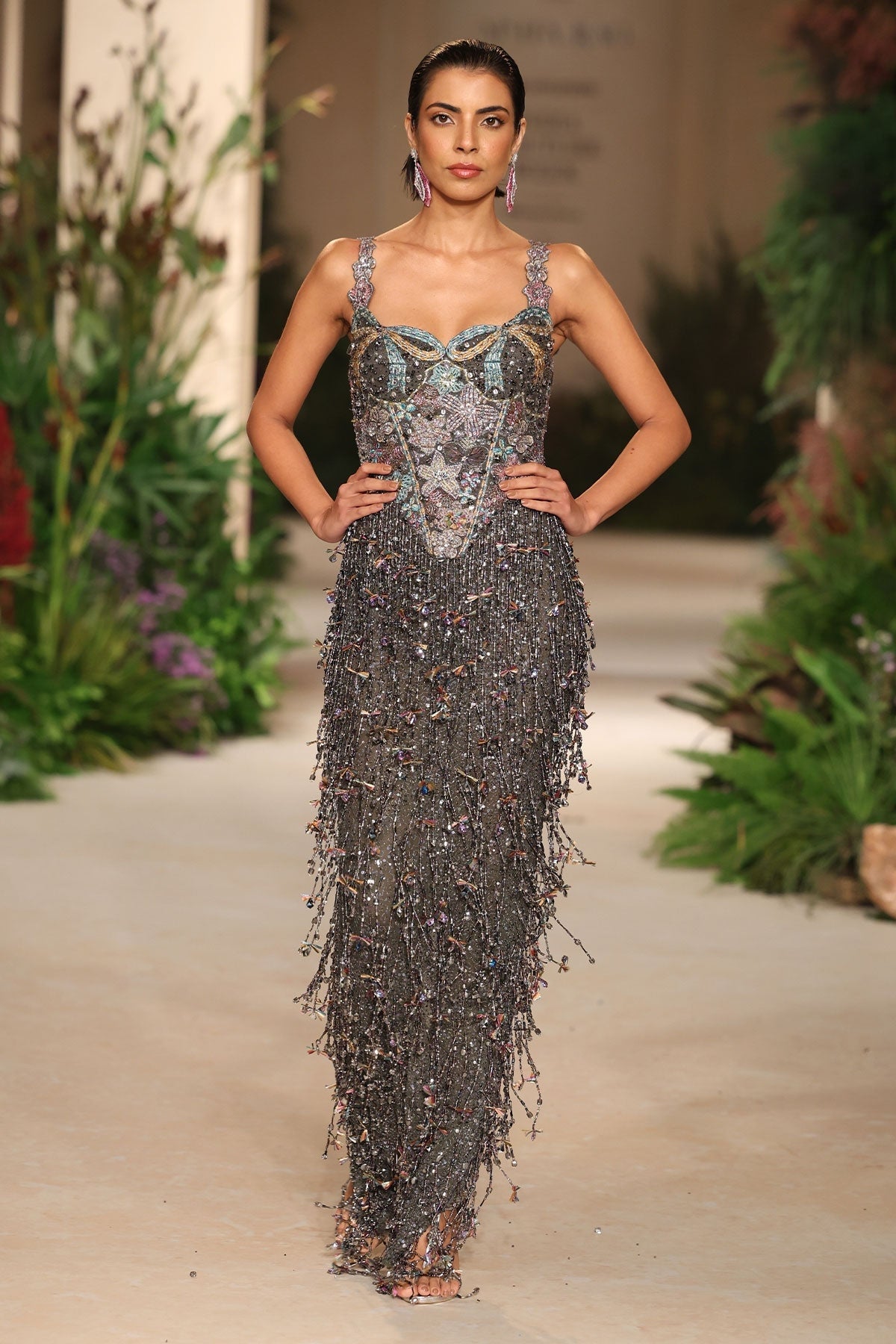 Sagebloom - gunmetal tulle beaded gown