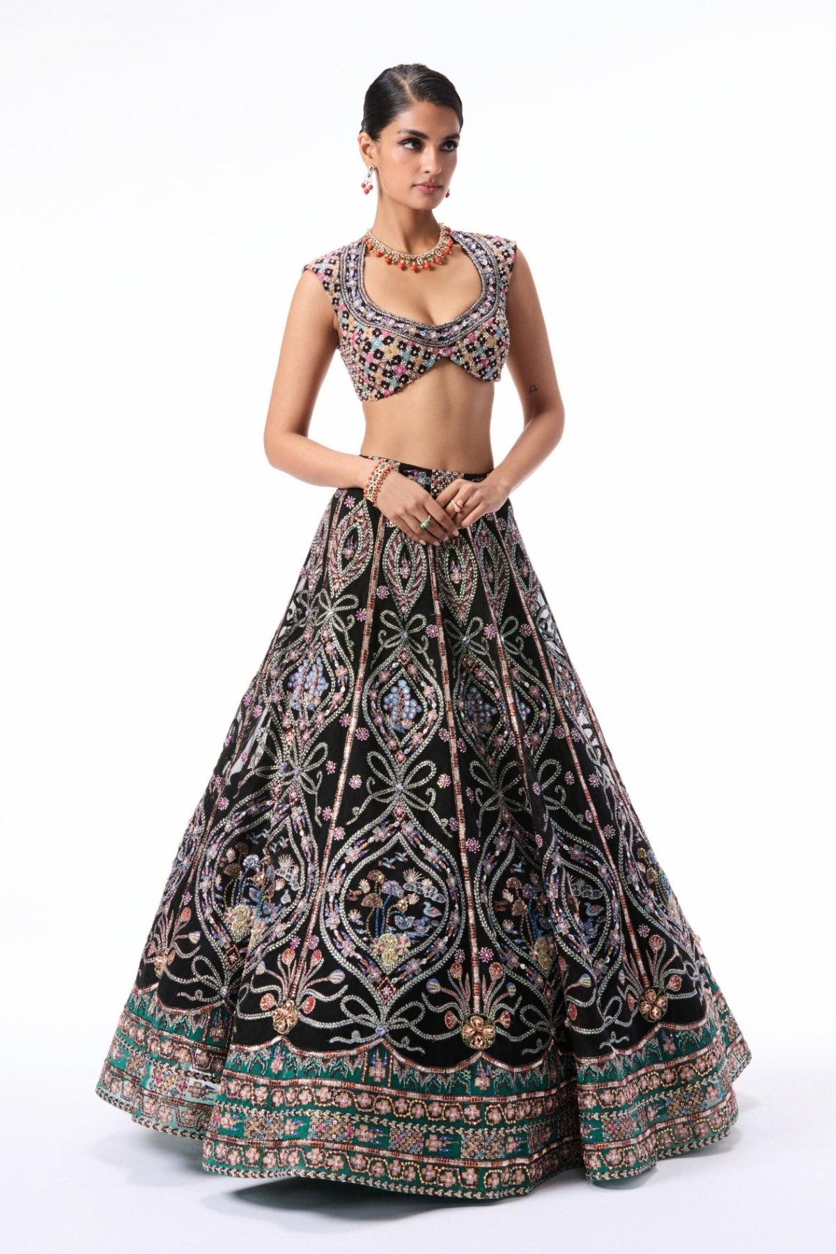 Bloomrush - Black Teal tulle lehenga