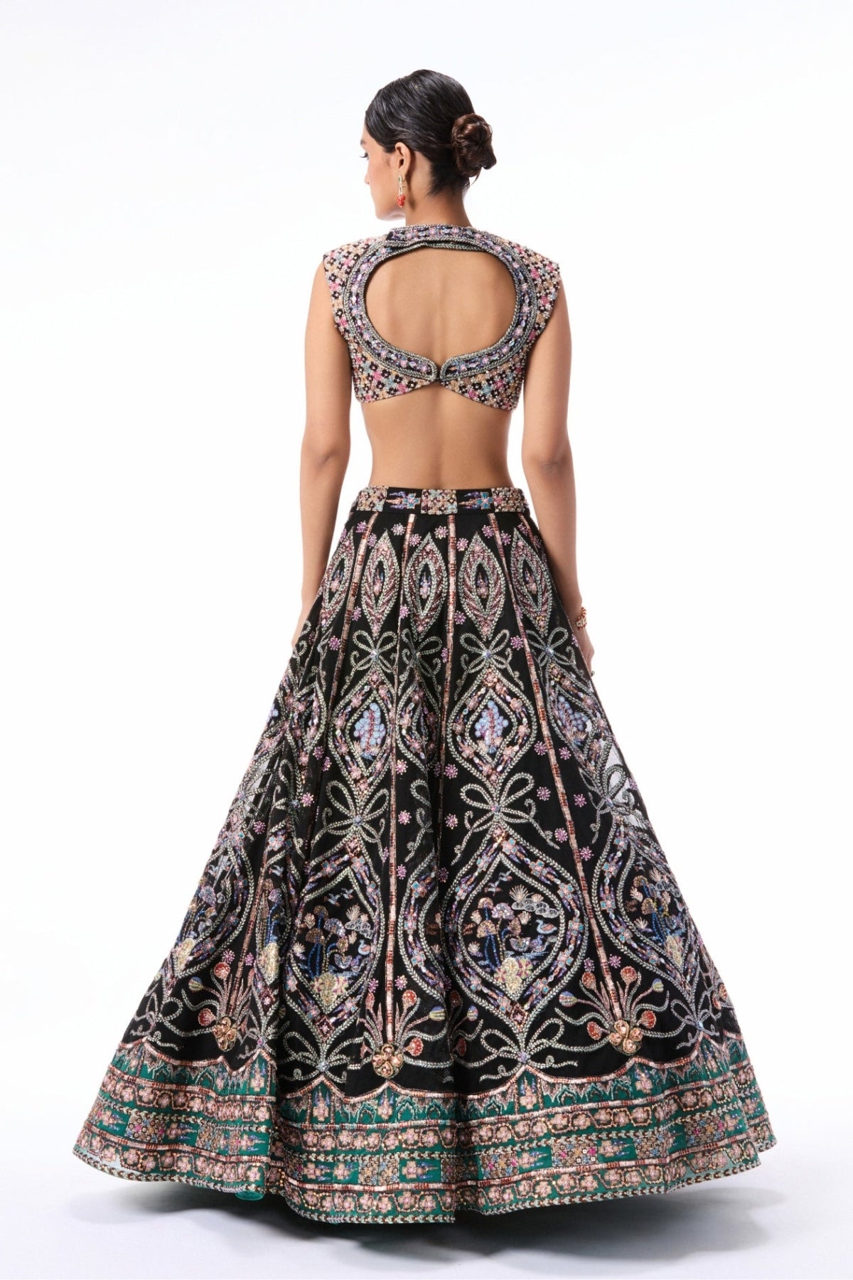 Bloomrush - Black Teal tulle lehenga
