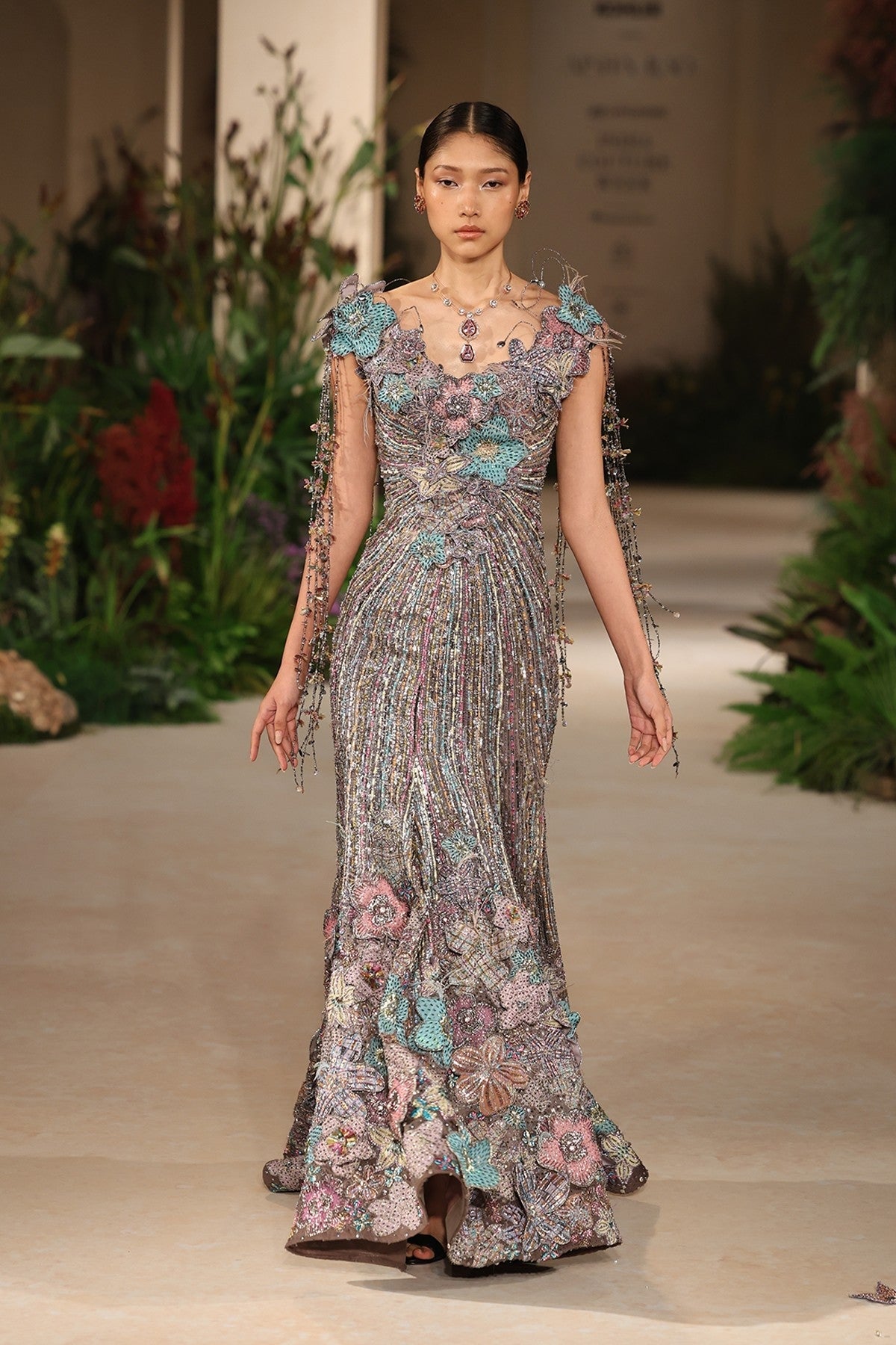 Willowaze - Gunmetal Organza Beaded Gown