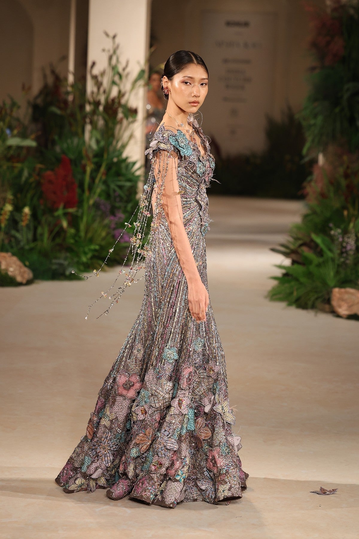 Willowaze - Gunmetal Organza Beaded Gown