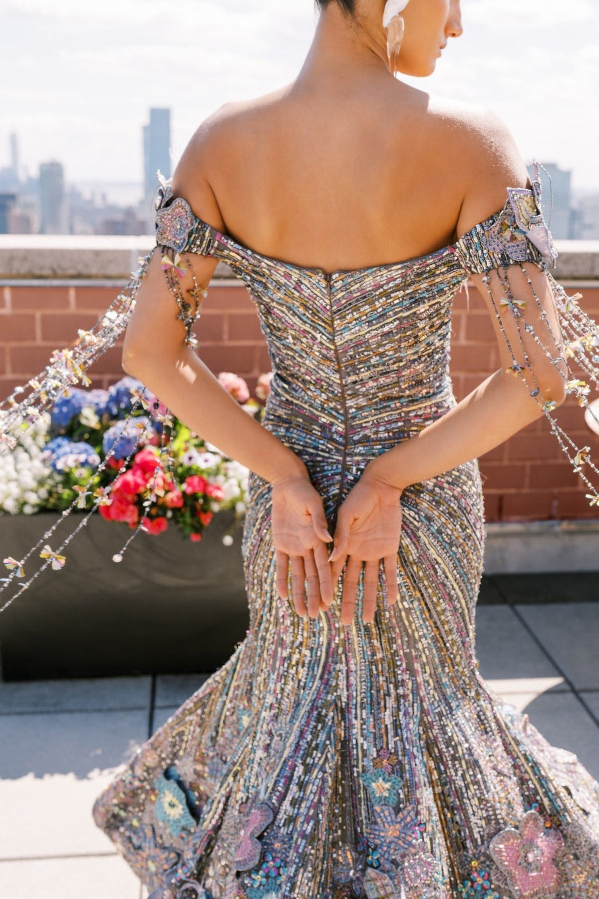 Willowaze - Gunmetal Organza Beaded Gown