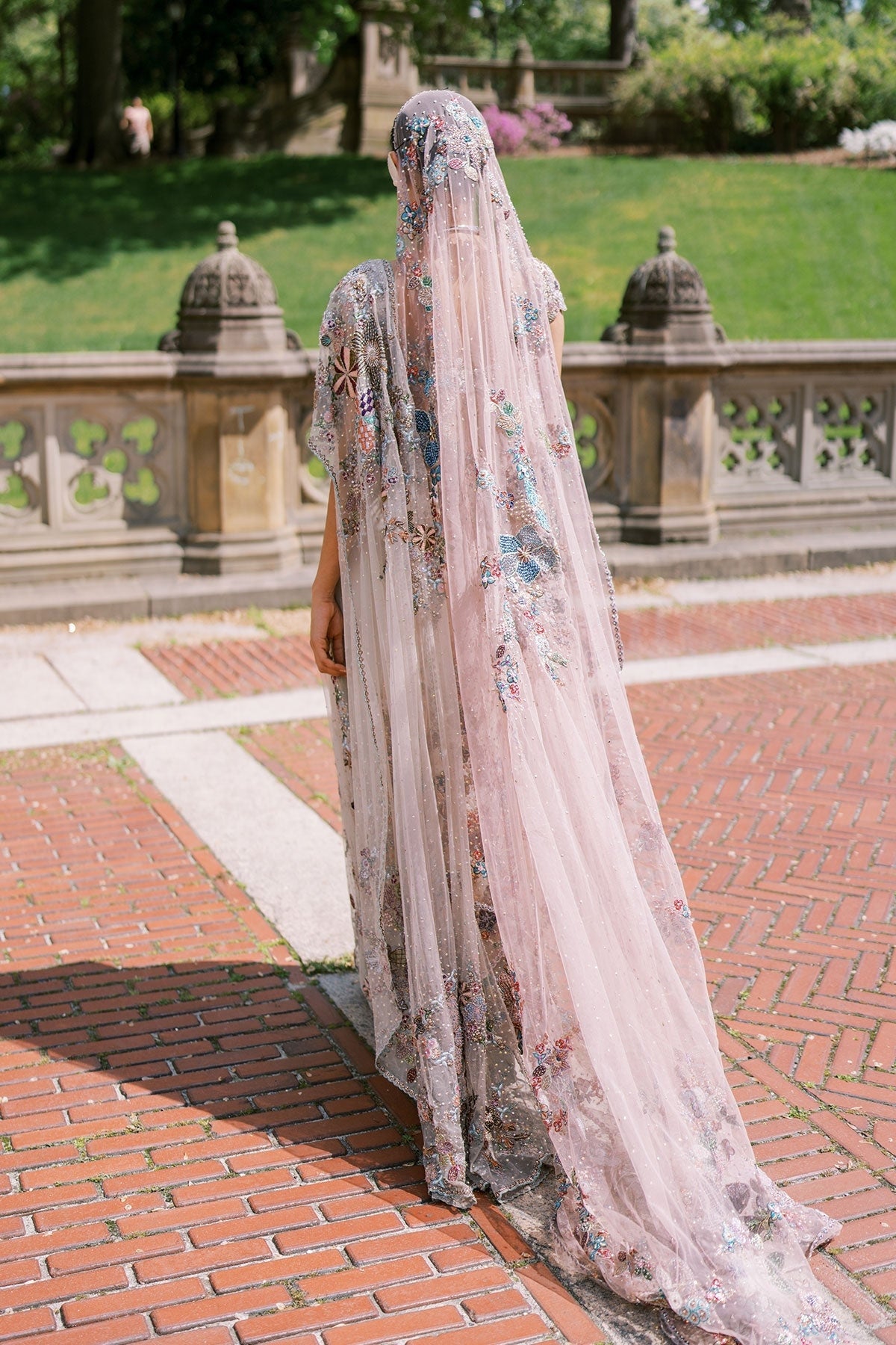 Solette Ivory - Mountbatten pink Tulle drapded Saree