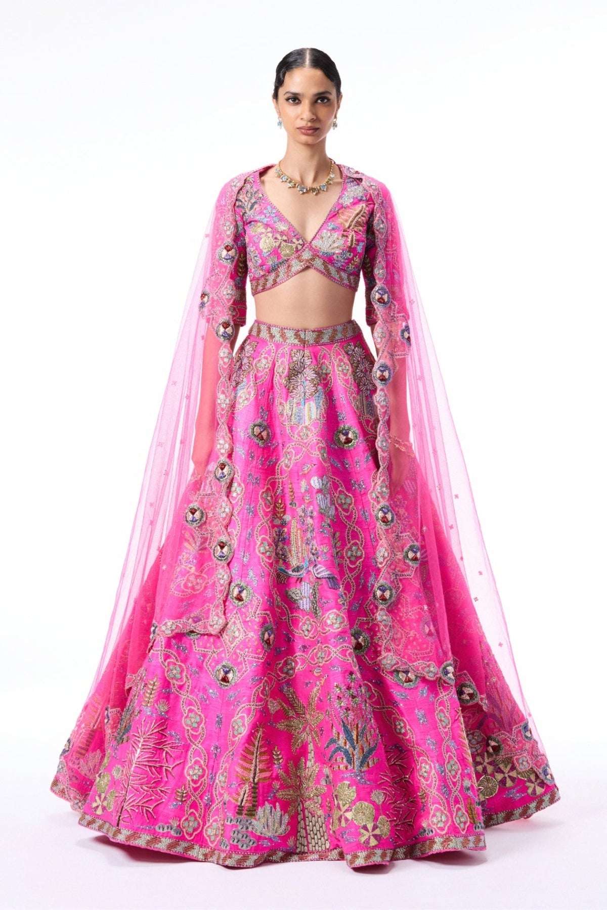 Sunspell - hot pink raw silk Lehenga