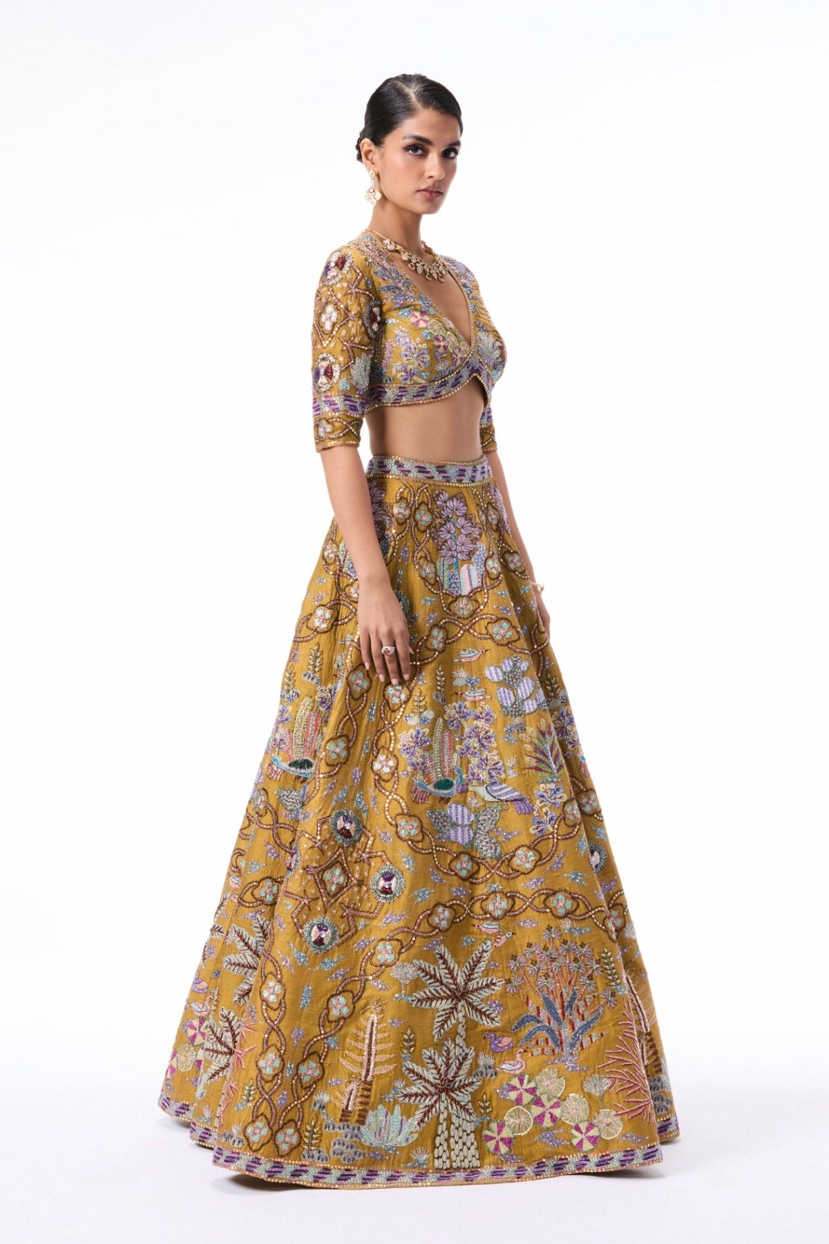 Sunspell - mustard raw silk Lehenga