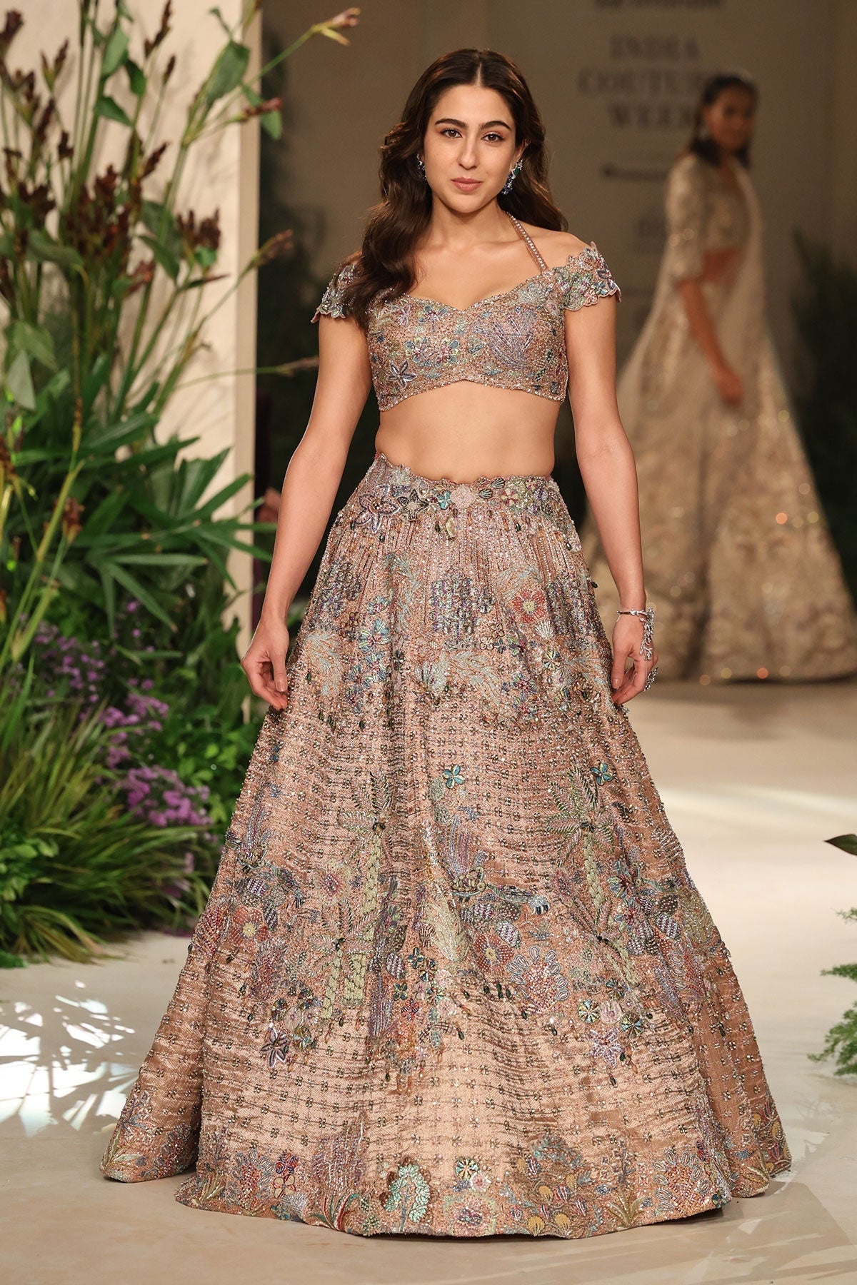 Pearldusk - Rose gold Banarasi tissue brocade Lehenga