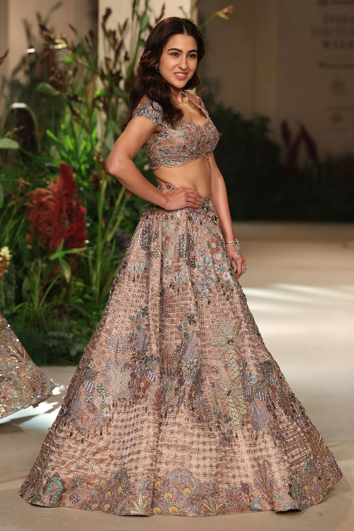 Pearldusk - Rose gold Banarasi tissue brocade Lehenga