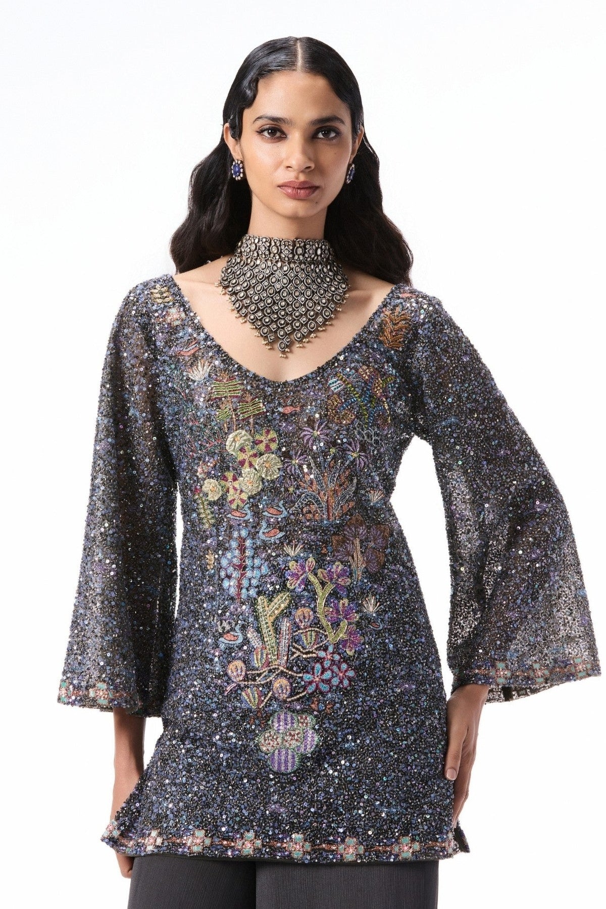Bloomlush - gunmetal tulle & chiffon sharara