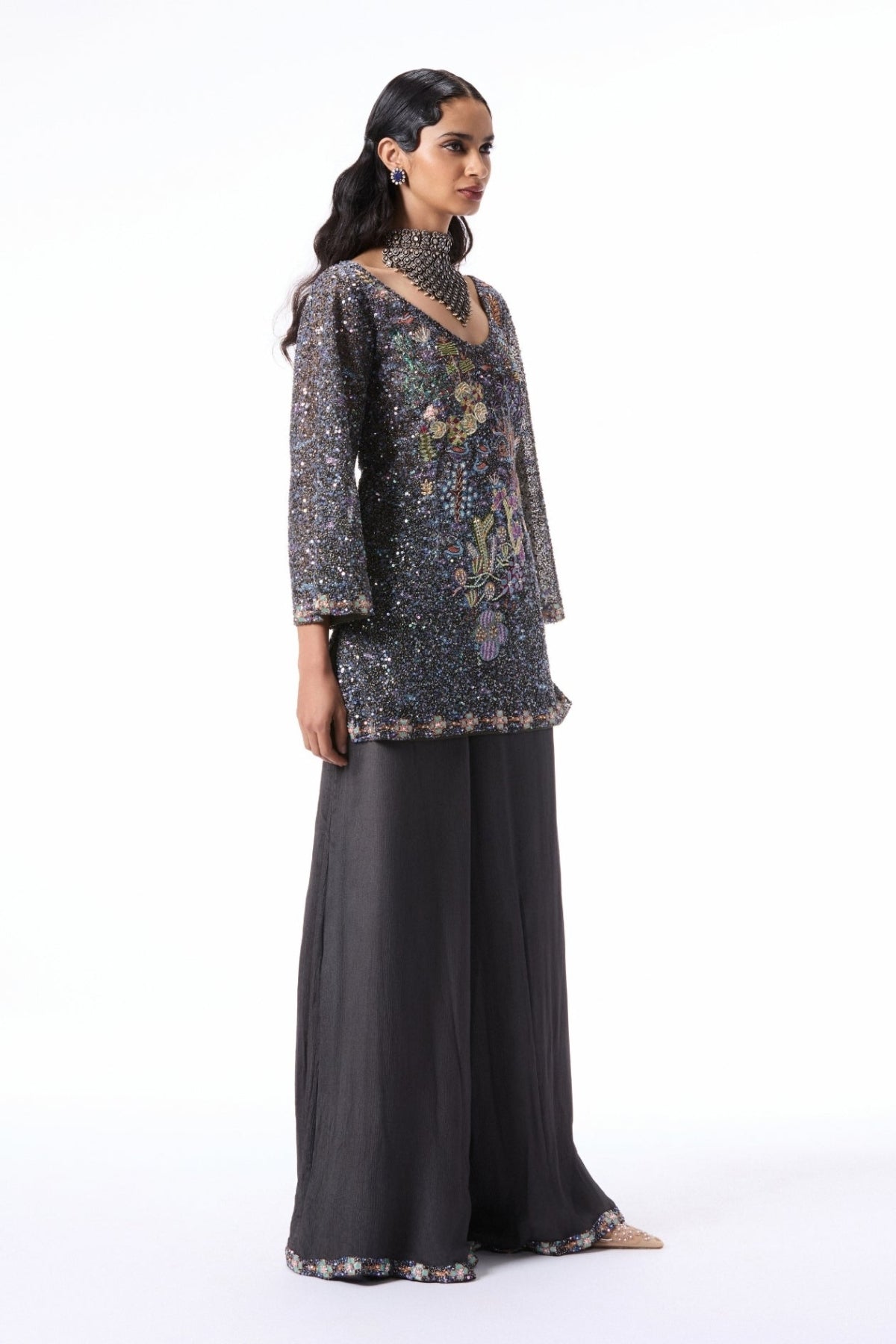 Bloomlush - gunmetal tulle & chiffon sharara
