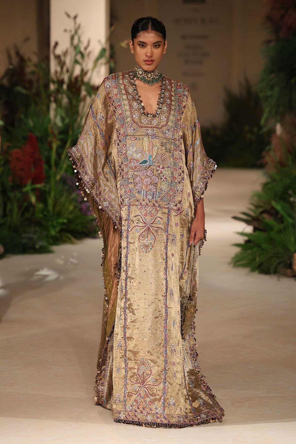 Glowmuse - golden Banarasi Tissue Brocade Kaftan