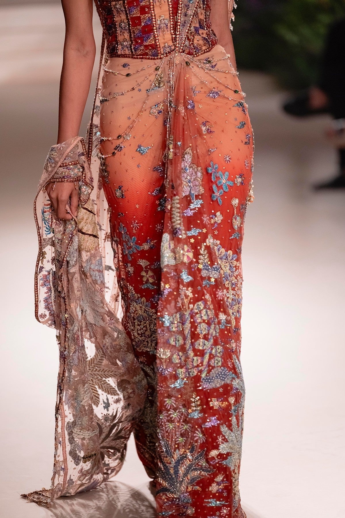 Whimrose - cantaloupe rust tulle drape saree
